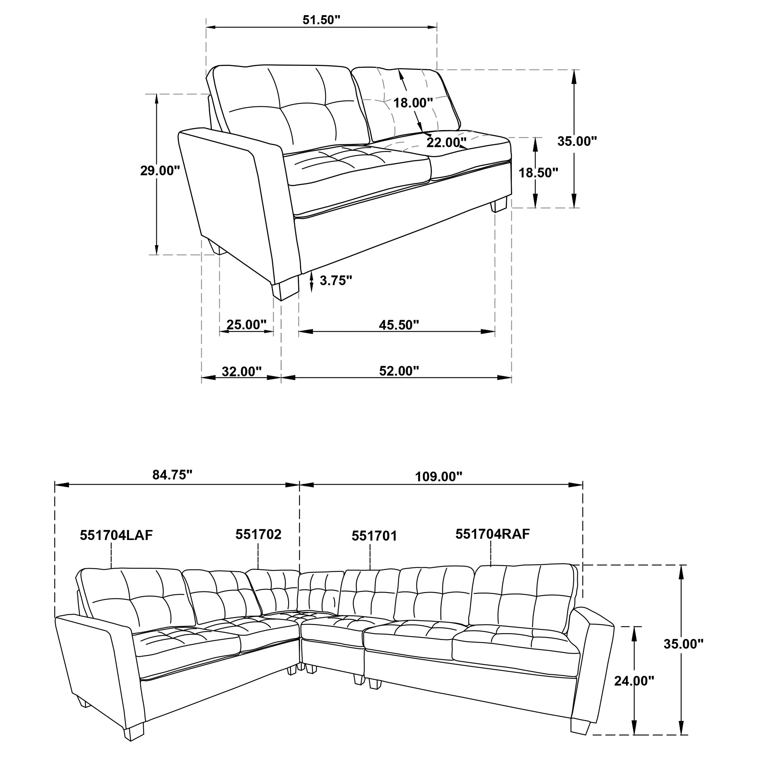 Georgina 5 Pc Stationary Sectionals Grey