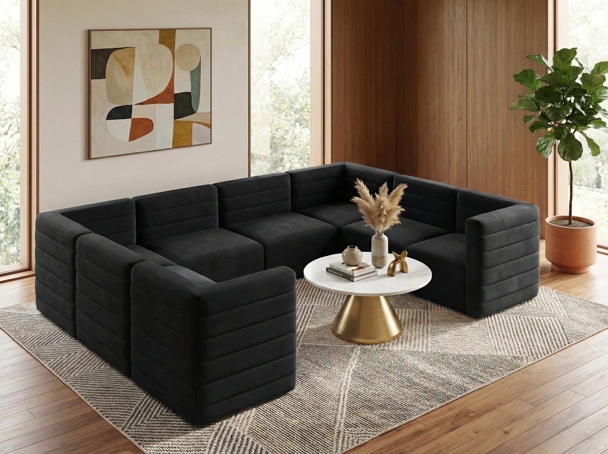 Quincy Black Velvet Modular Sectional