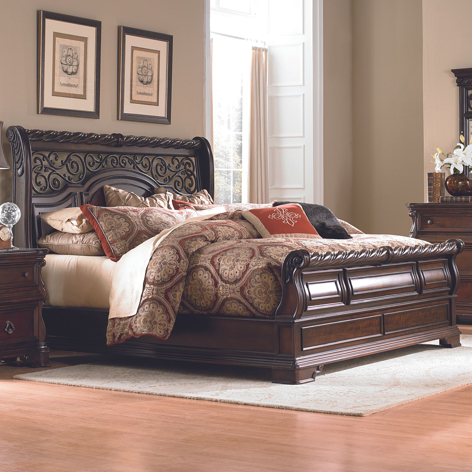 Arbor Place King Sleigh Bed, Dresser & Mirror, Night Stand