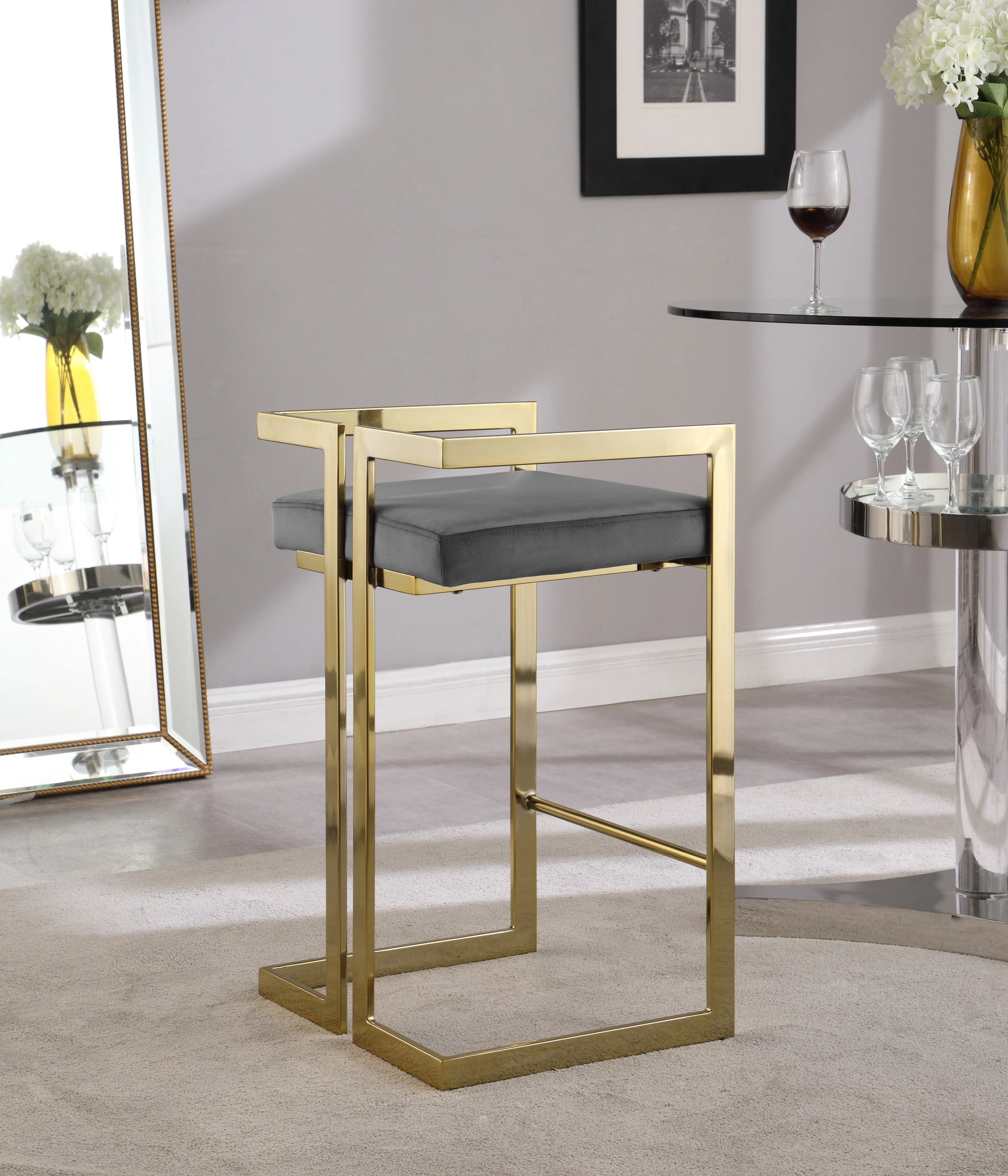 Ezra Grey Velvet Stool