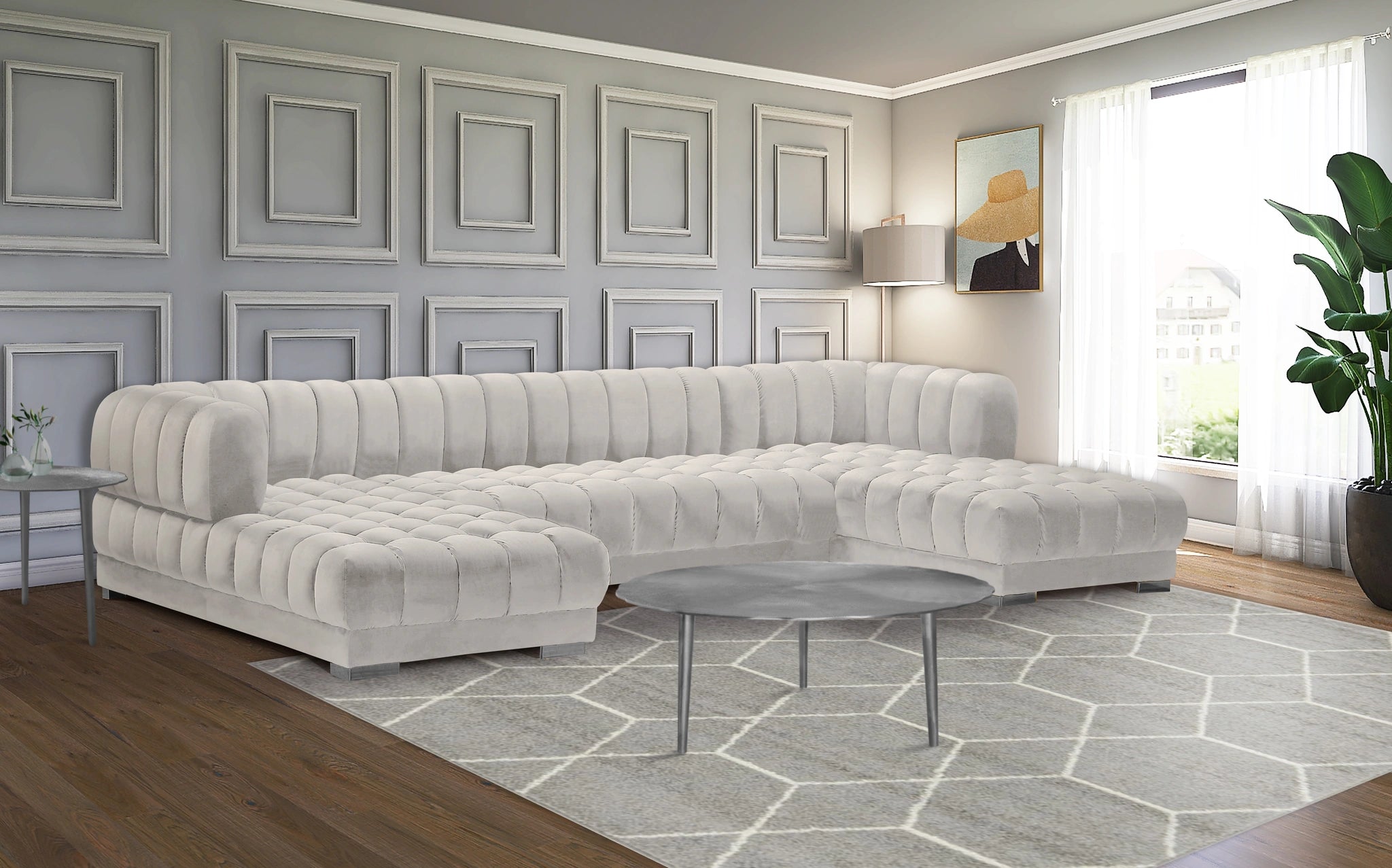 Gwen Cream Velvet 3pc. Sectional (3 Boxes)