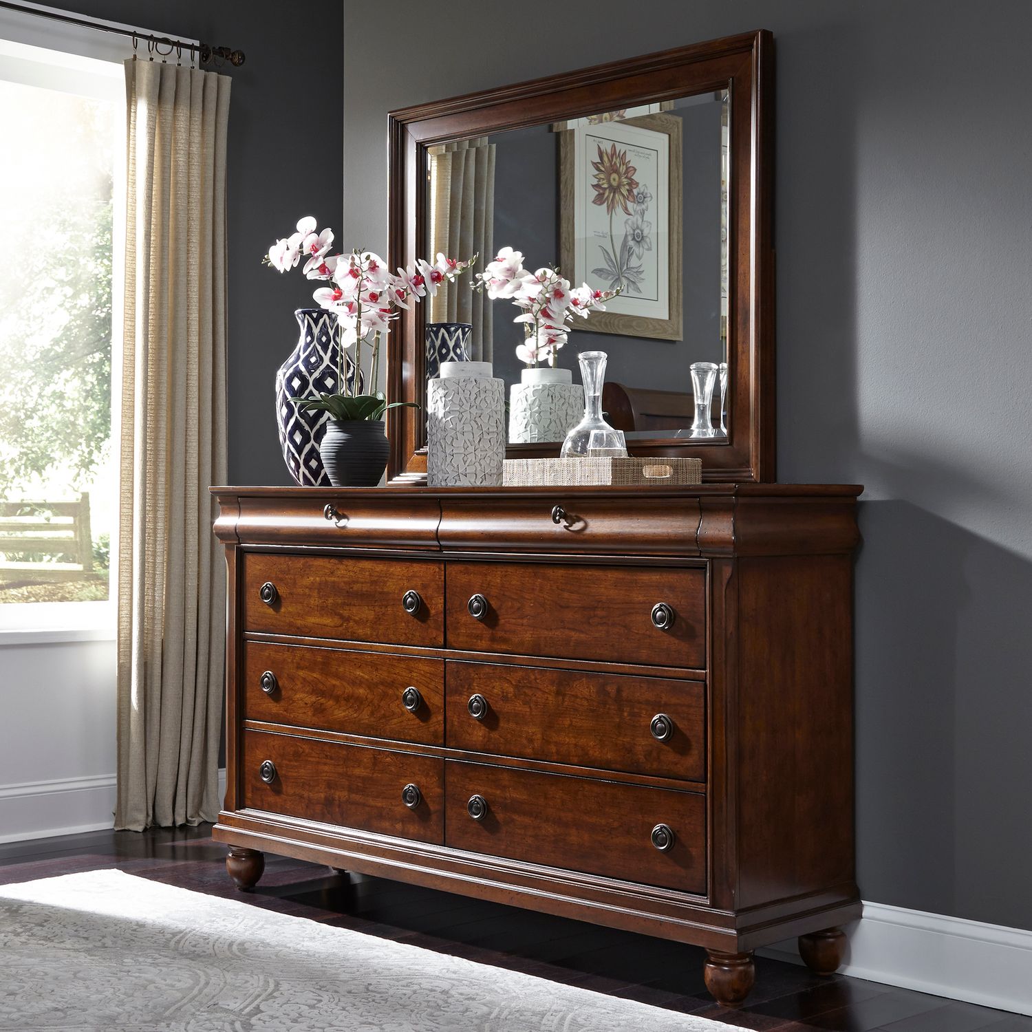 Rustic Traditions King Sleigh Bed, Dresser & Mirror, Chest