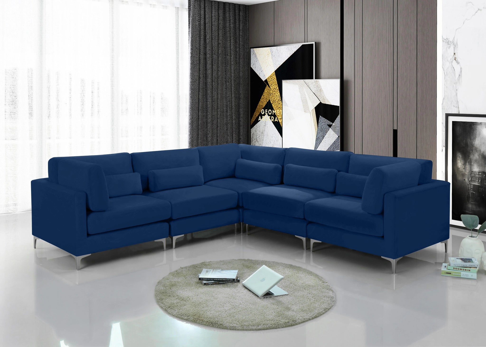 Julia Navy Velvet Modular Sectional (5 Boxes)