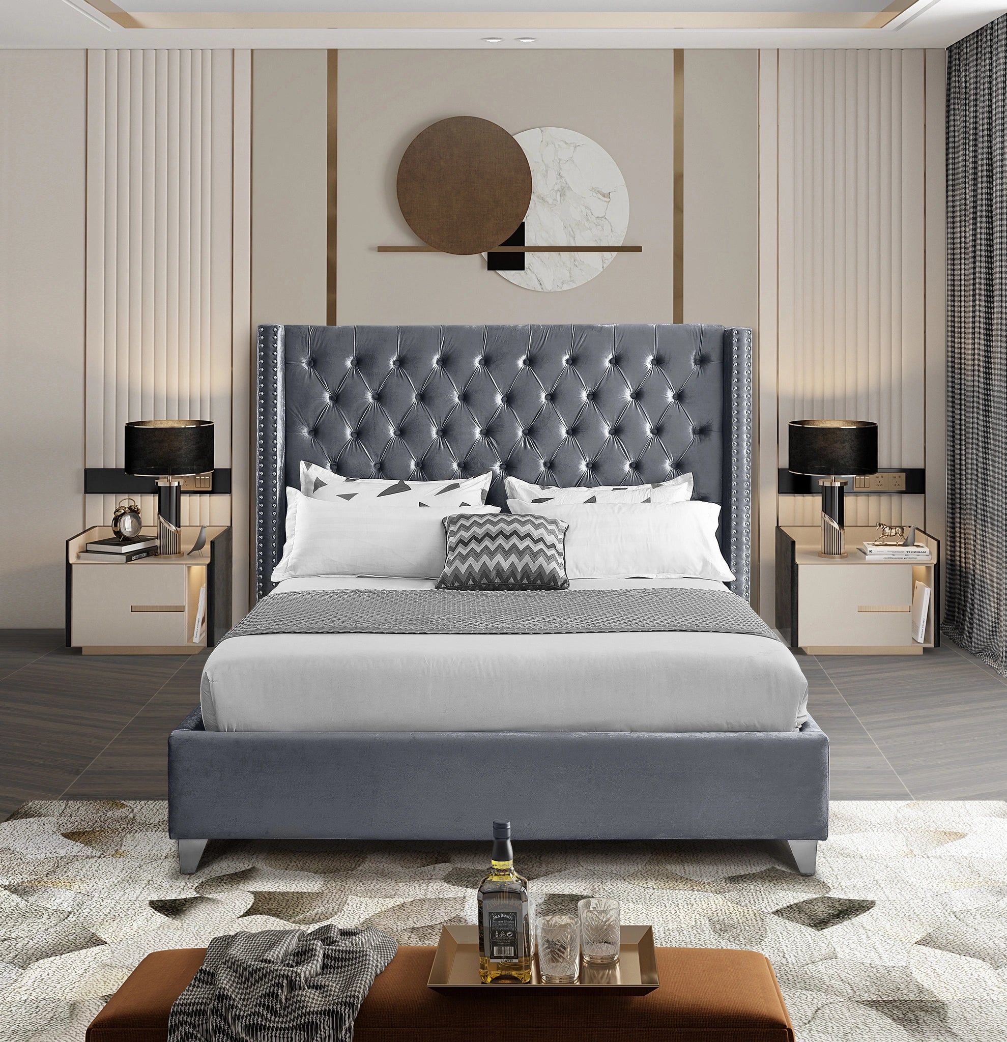 Aiden Grey Velvet King Bed