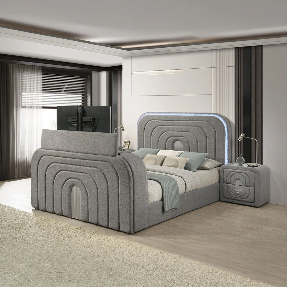 EK Bed w/Led, TV Stand, Fireplace & Bluetooth