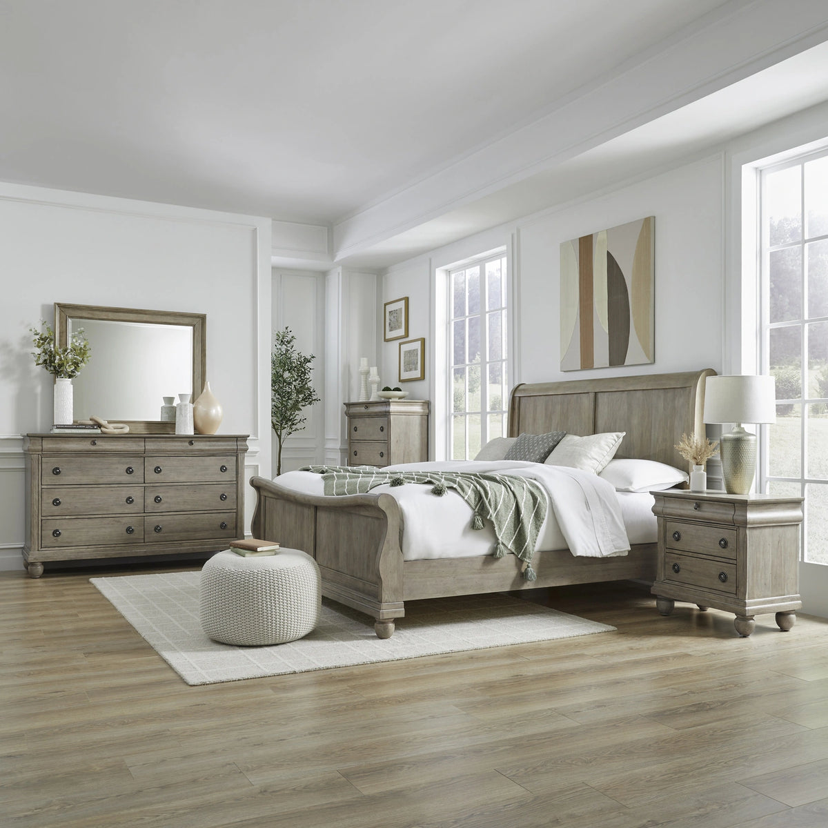 Rustic Traditions King California Sleigh Bed, Dresser & Mirror, Chest, Night Stand image