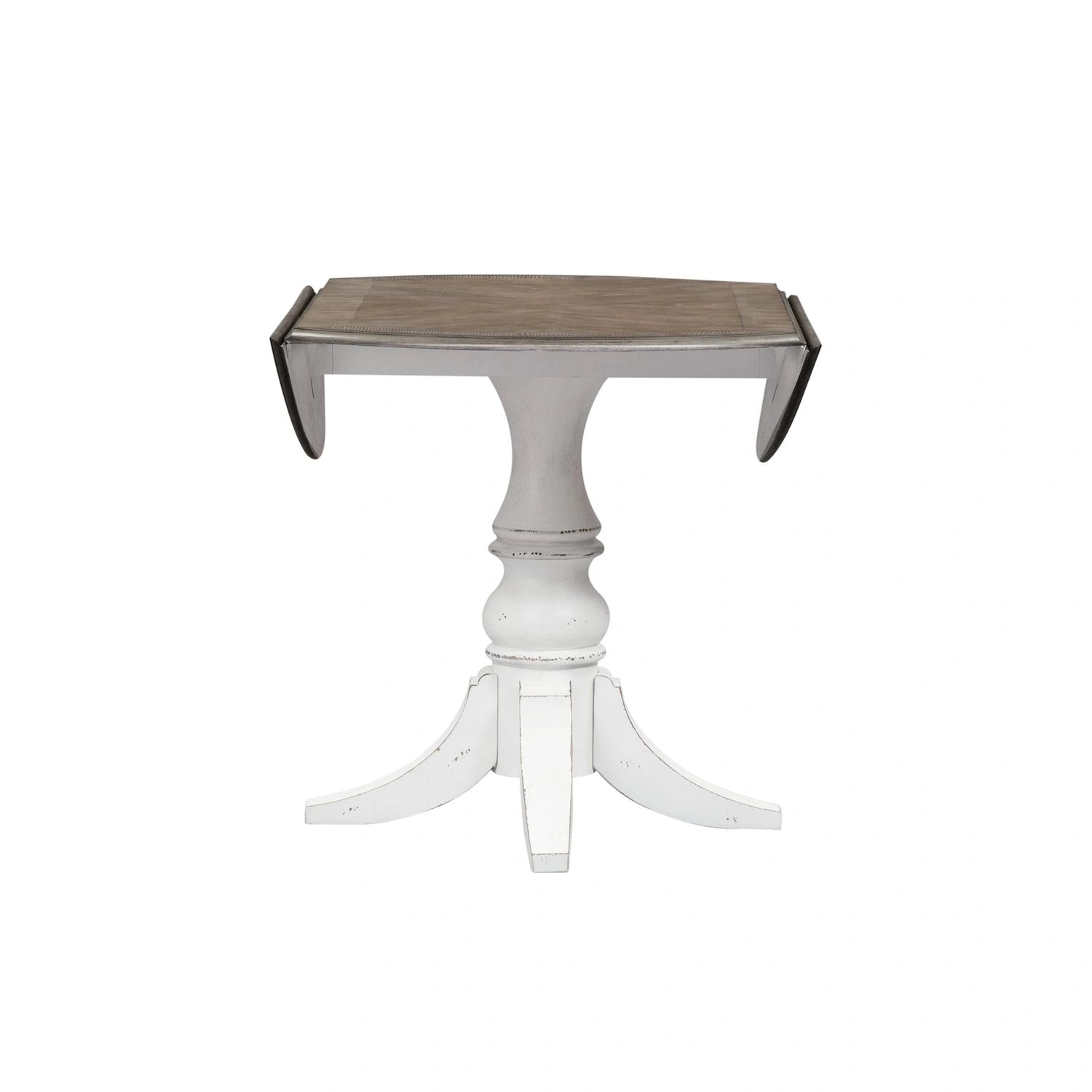 Magnolia Manor Drop Leaf Table in Antique White Base w/ Weathered Bark Tops image