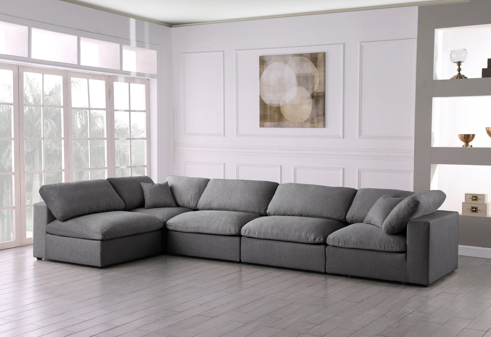 Serene Grey Linen Fabric Deluxe Cloud Modular Sectional