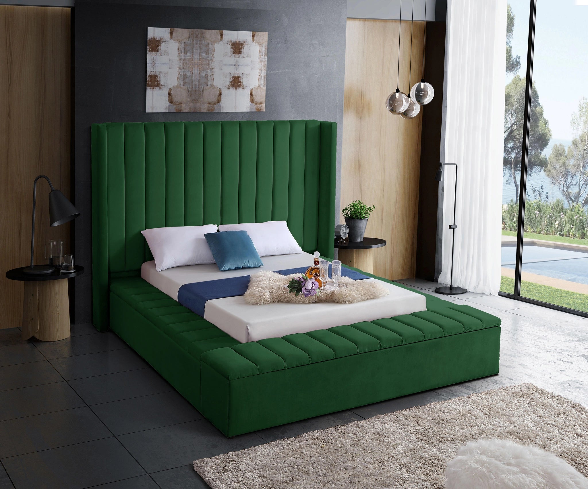 Kiki Green Velvet King Bed (3 Boxes)