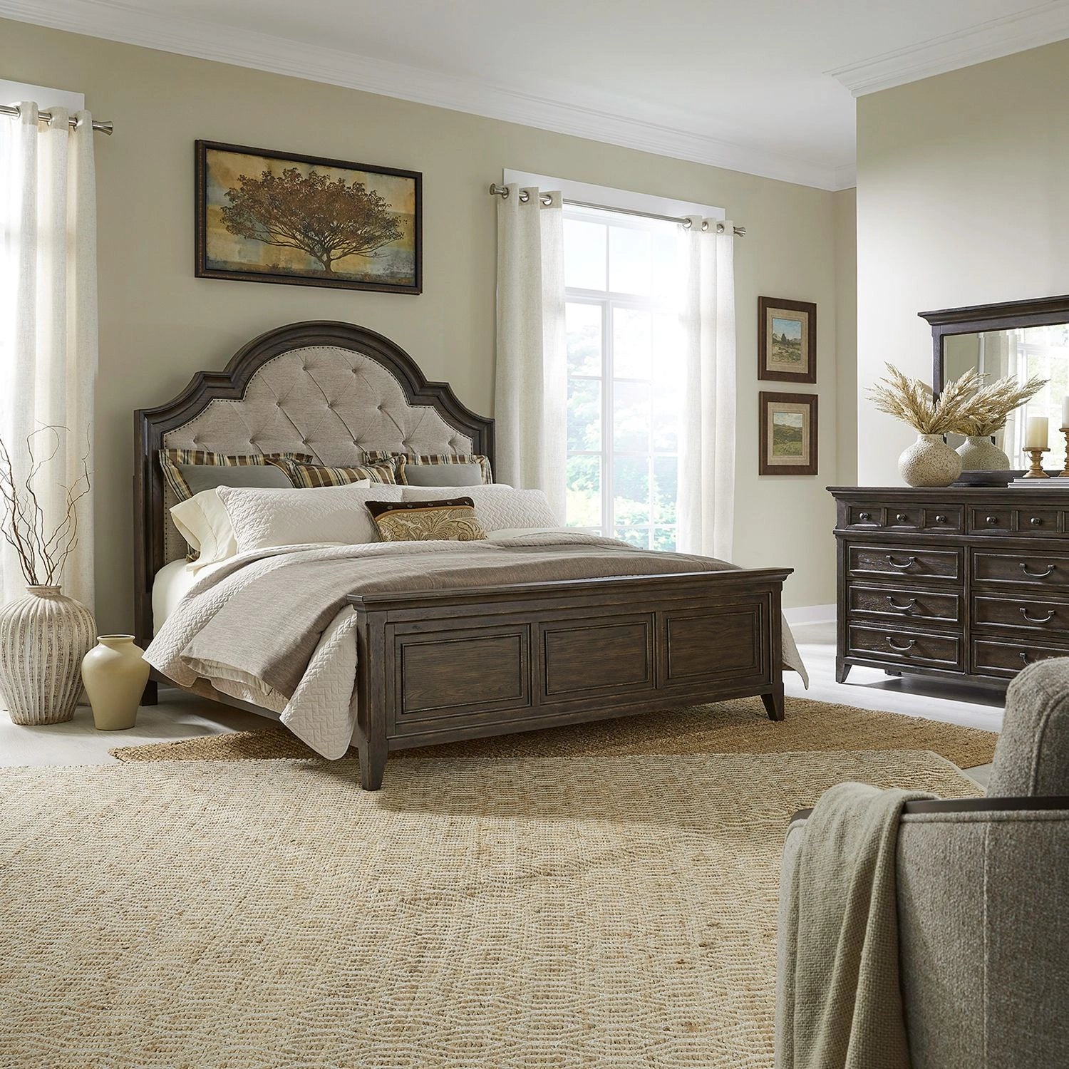 Paradise Valley King California Uph Bed, Dresser & Mirror image