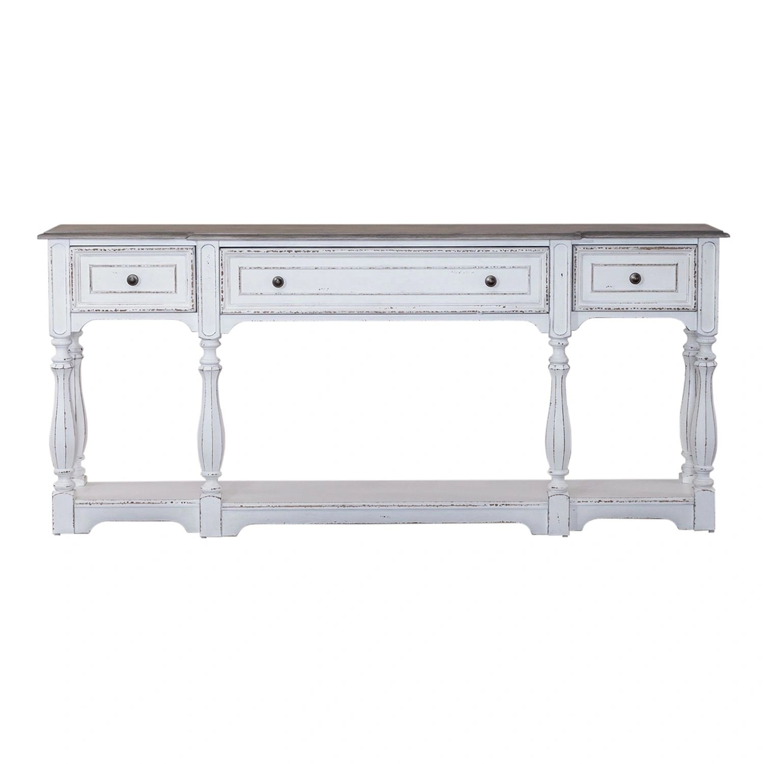 Magnolia Manor 72 Inch Hall Console Table in Antique White Base w/ Weathered Bark Tops image