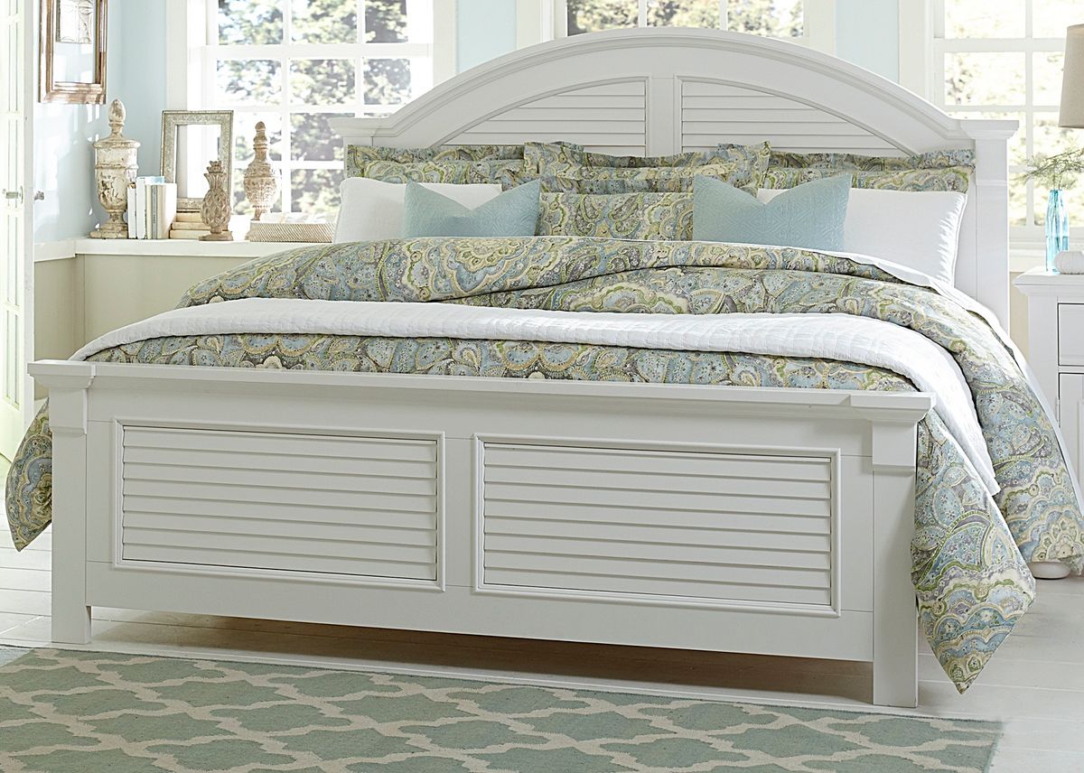 Liberty Furniture Summer House King Panel Bed in Oyster White - Luxury Home Furniture (MI)