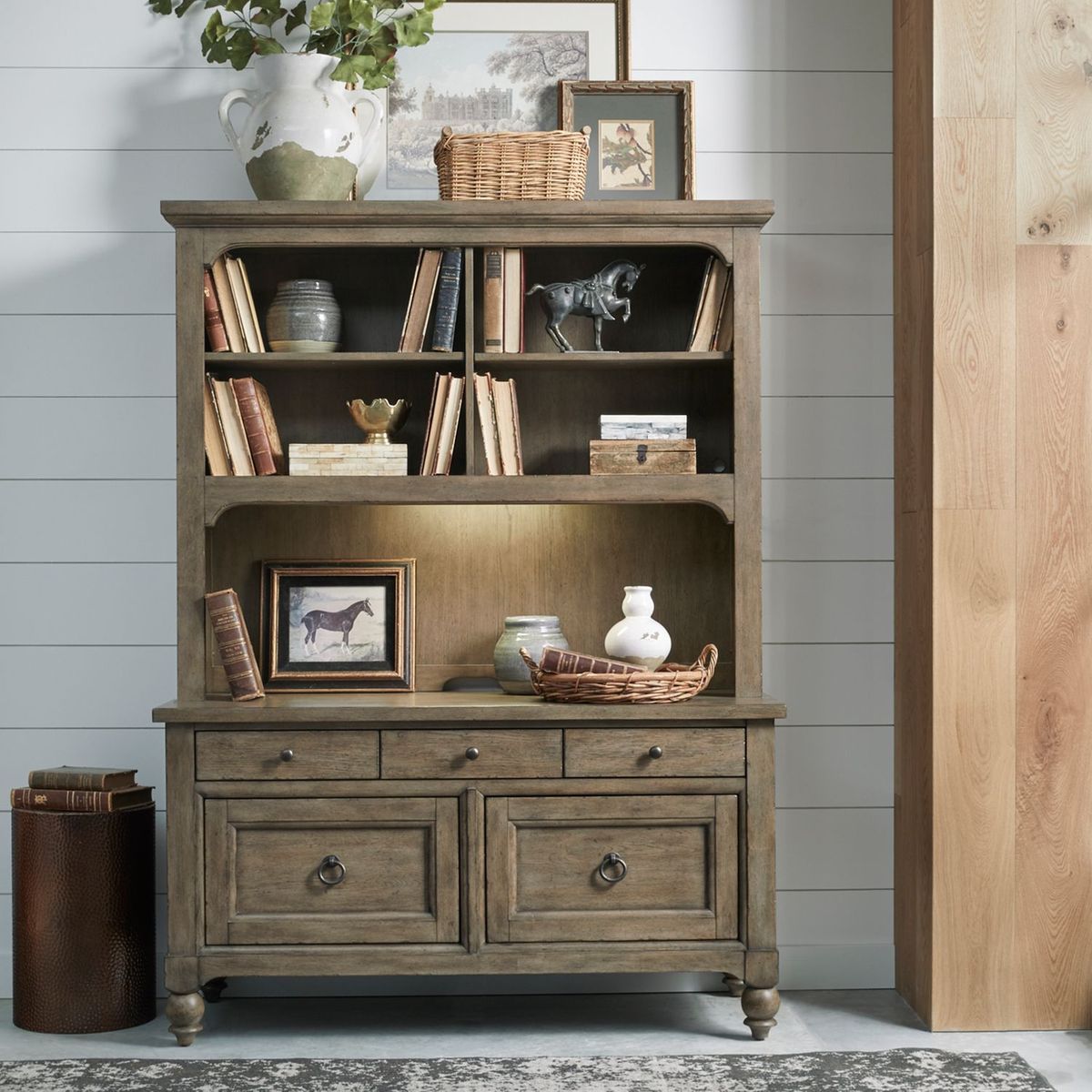 Liberty Furniture Americana Farmhouse Credenza & Hutch in Dusty Taupe - Luxury Home Furniture (MI)