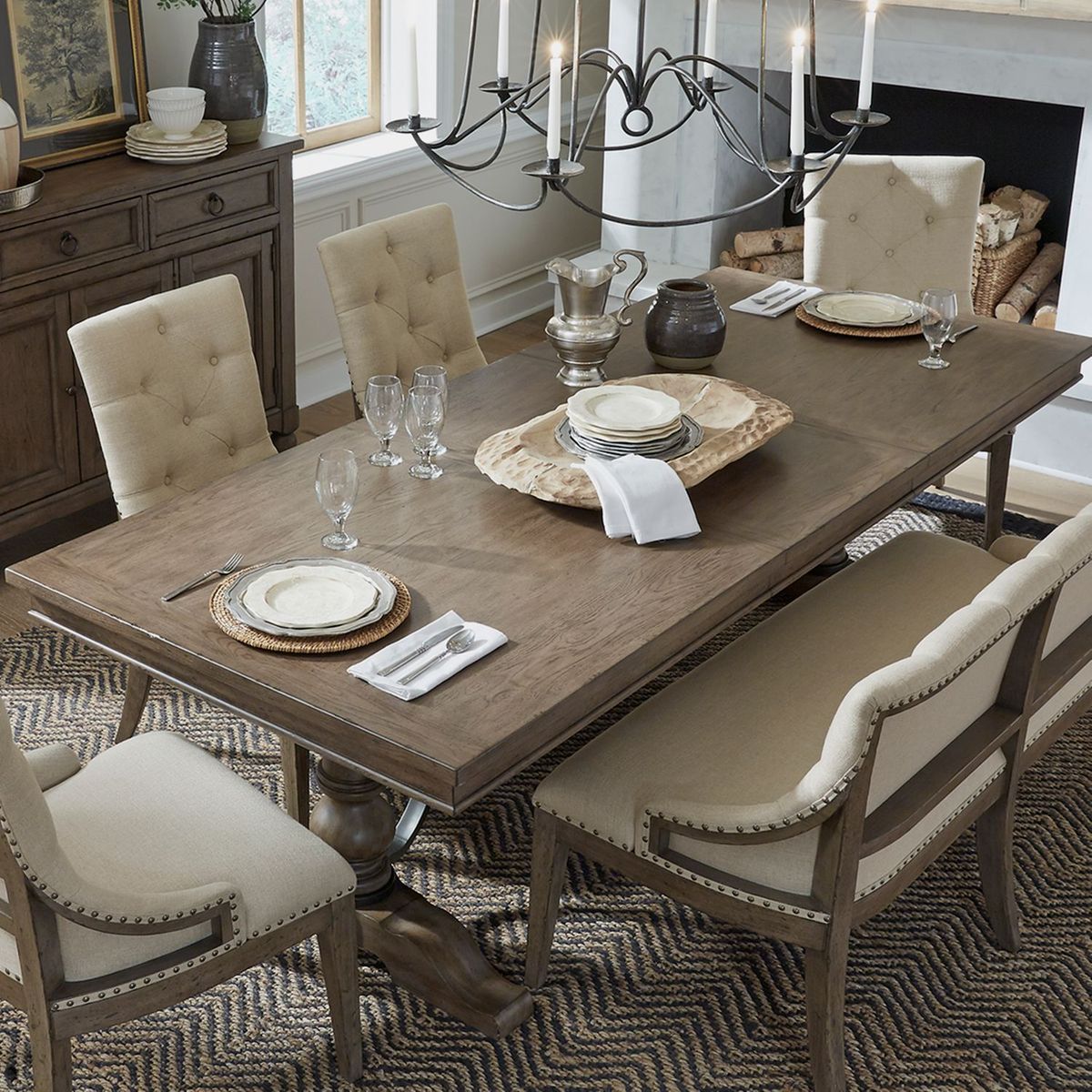 Liberty Furniture Americana Farmhouse Trestle Table in Dusty Taupe & Black - Luxury Home Furniture (MI)