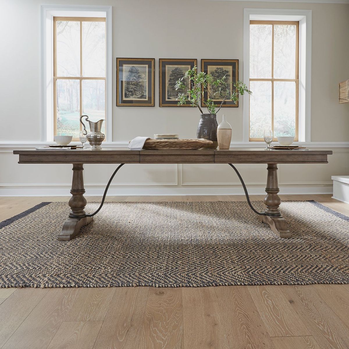 Liberty Furniture Americana Farmhouse Trestle Table in Dusty Taupe & Black - Luxury Home Furniture (MI)