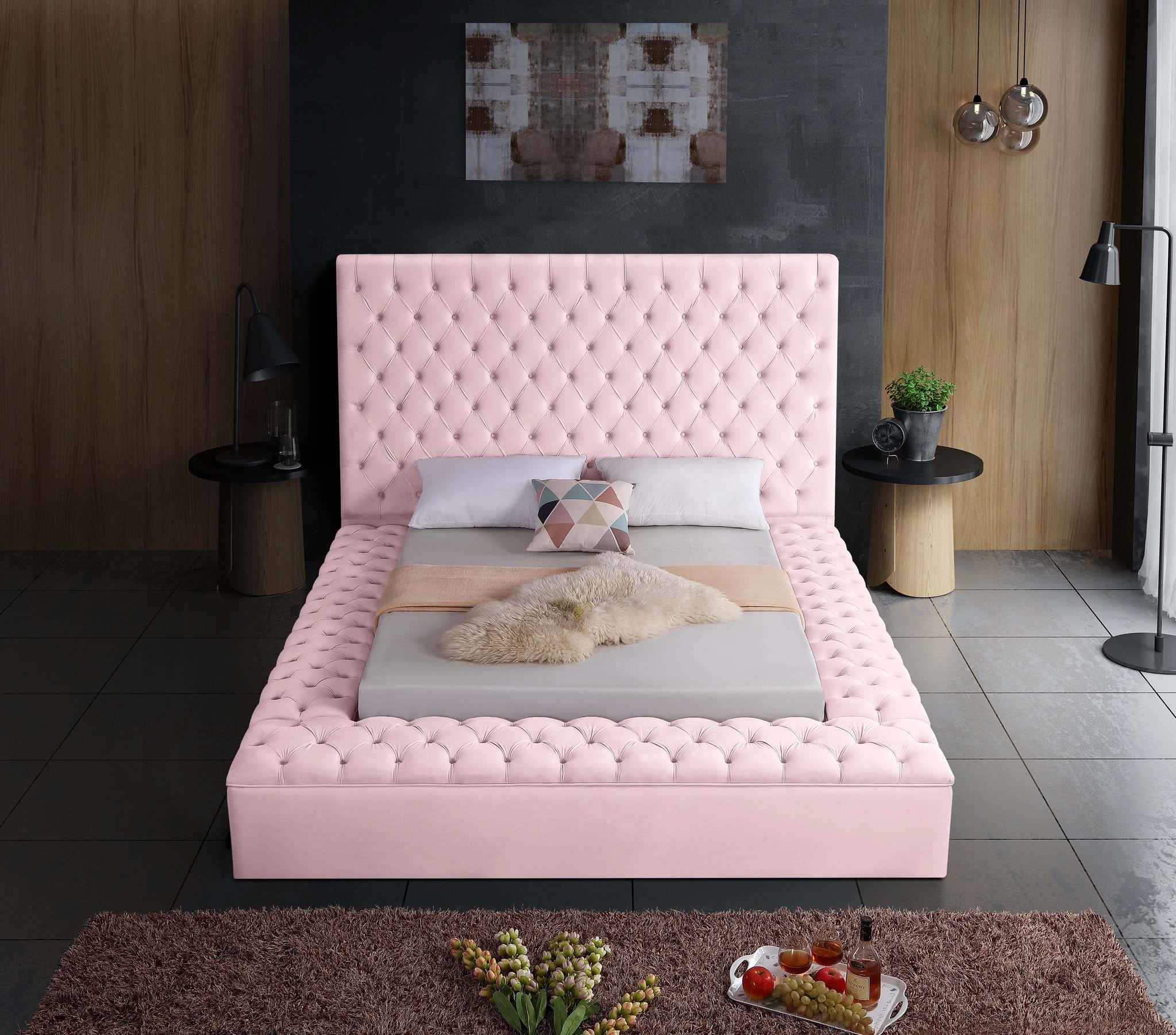 Bliss Pink Velvet Full Bed (3 Boxes)