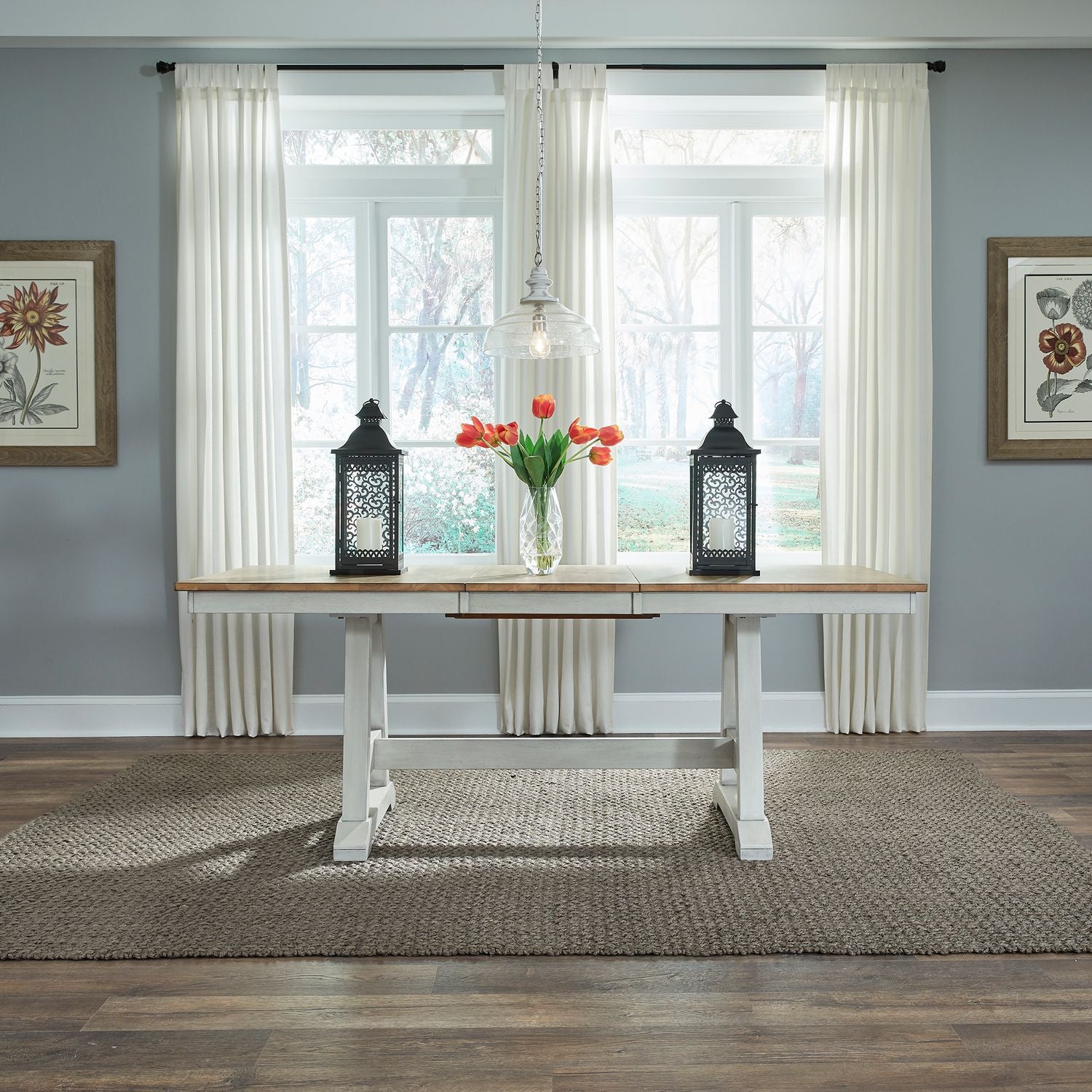 Liberty Furniture Lindsey Farm Trestle Dining Table in Weathered White & Sandstone image