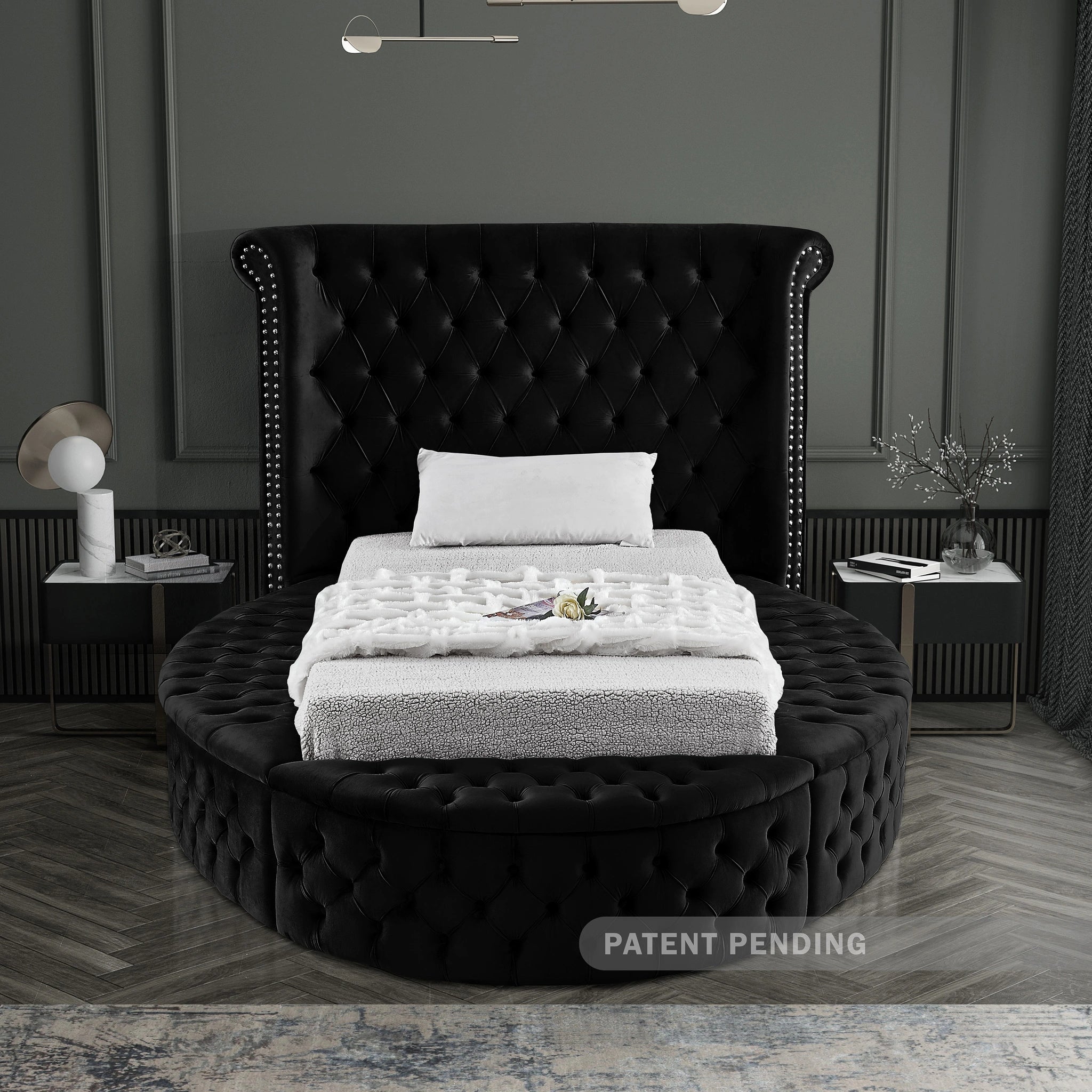 Luxus Black Velvet Twin Bed (3 Boxes)