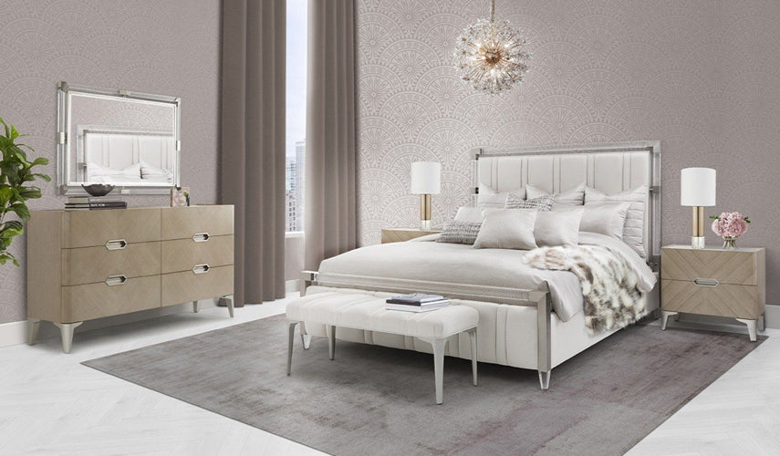 AICO Furniture Penthouse King Upholstered Platform Bed in Ash Gray - Luxury Home Furniture (MI)