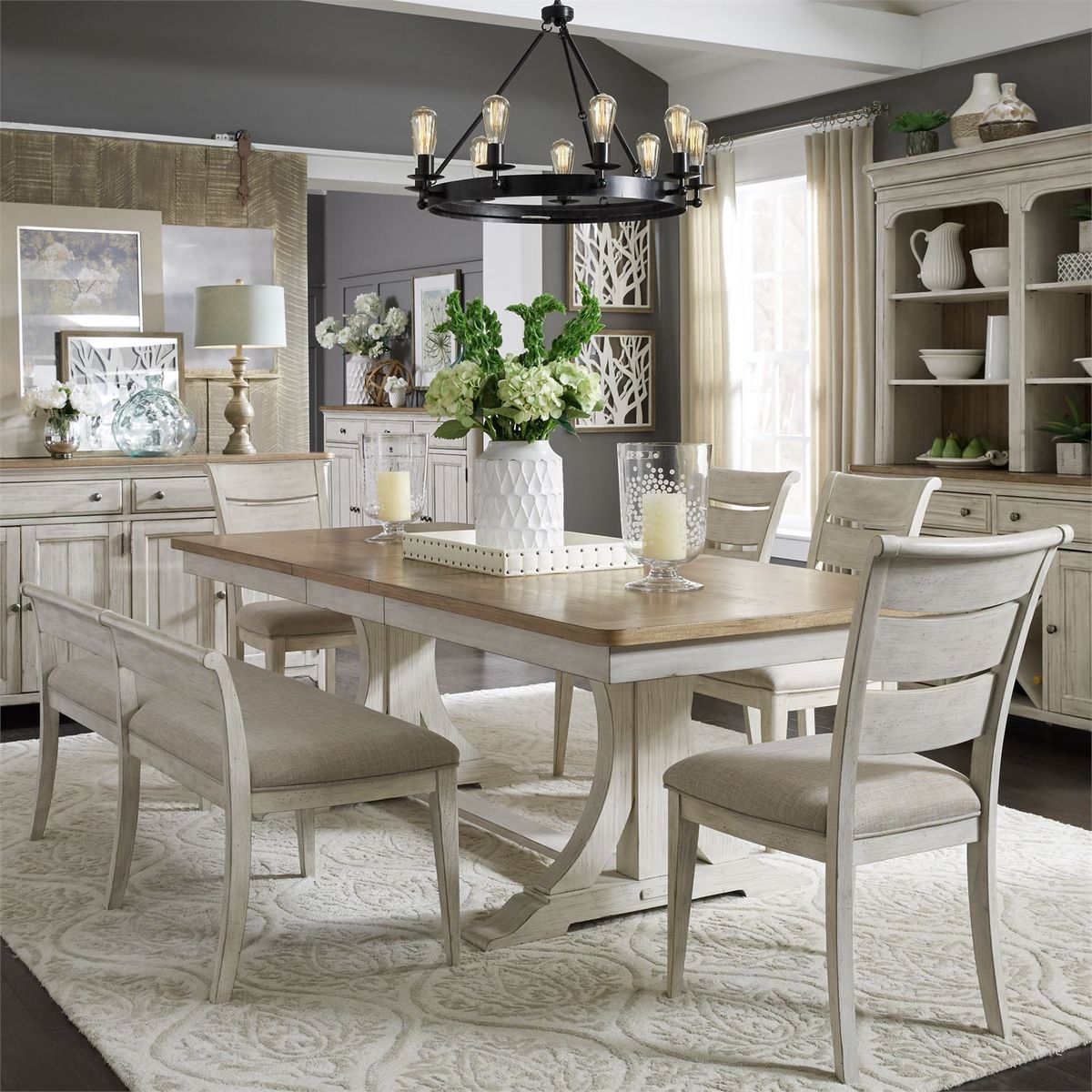 Liberty Furniture Farmhouse Reimagined Upholstered Bench (RTA) in Antique White - Luxury Home Furniture (MI)