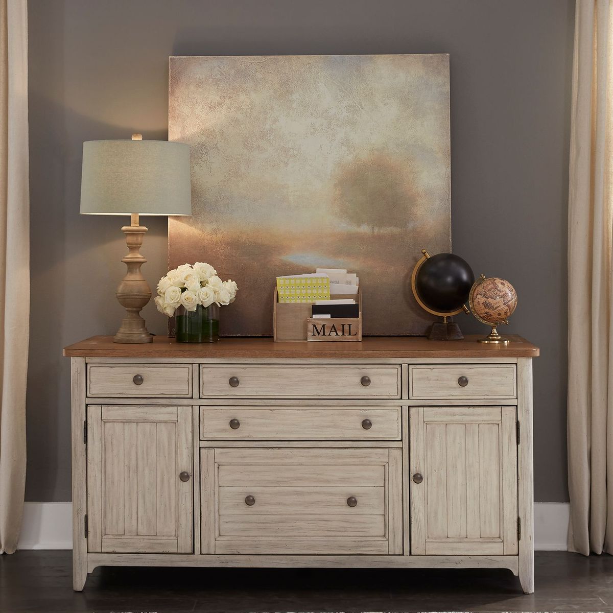 Liberty Farmhouse Reimagined Door Credenza in Antique White - Luxury Home Furniture (MI)
