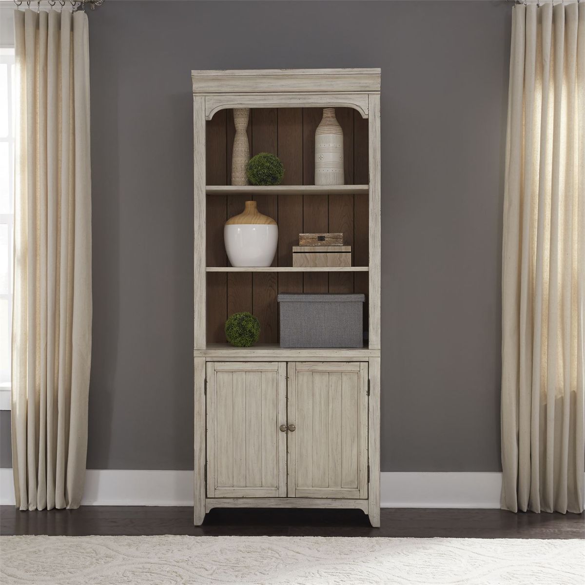 Liberty Farmhouse Reimagined Bookcase in Antique White - Luxury Home Furniture (MI)
