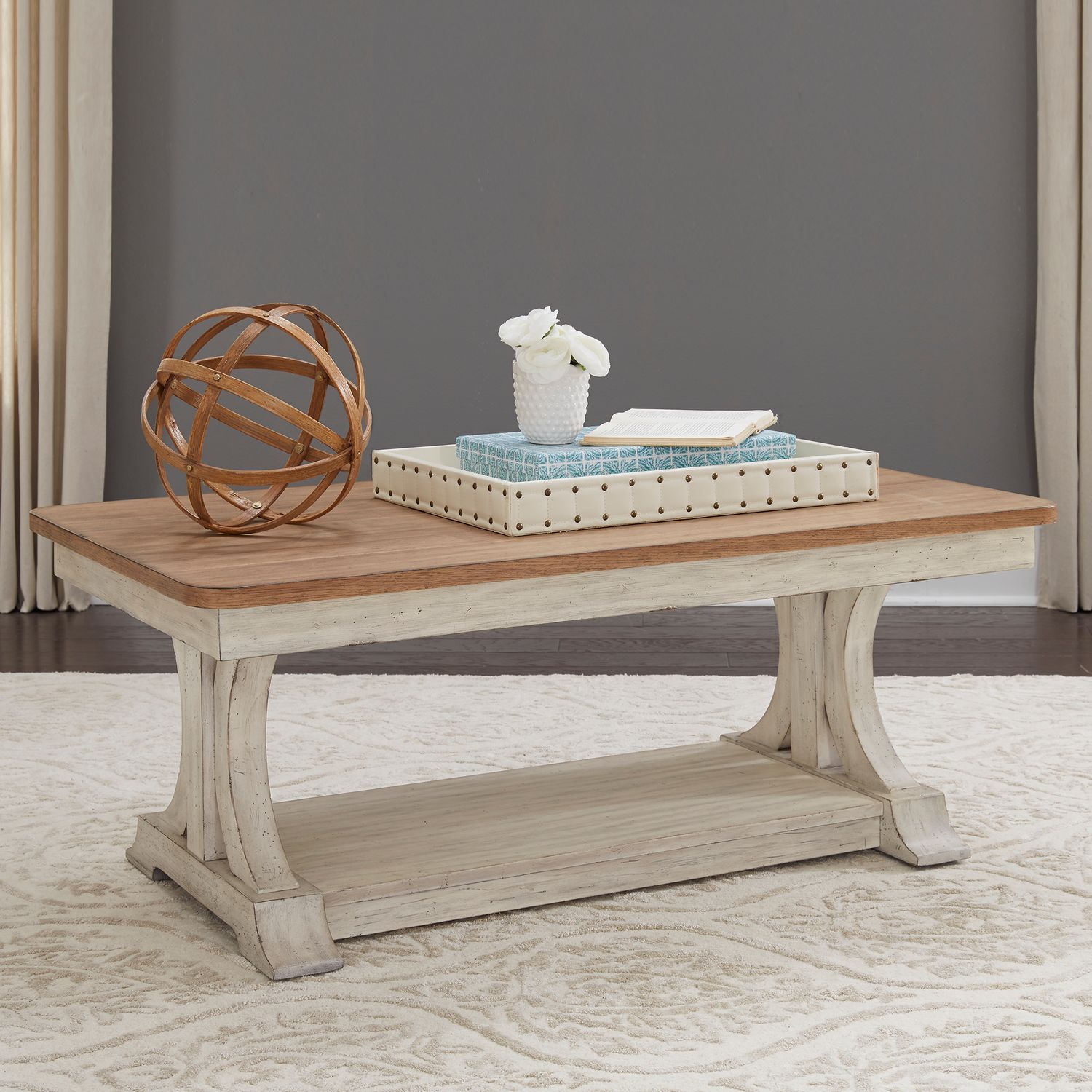 Liberty Farmhouse Reimagined Rectangular Cocktail Table in Antique White image