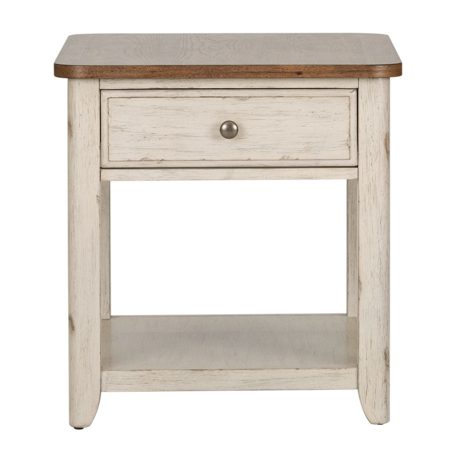 Farmhouse Reimagined End Table with Basket in Antique White - Luxury Home Furniture (MI)