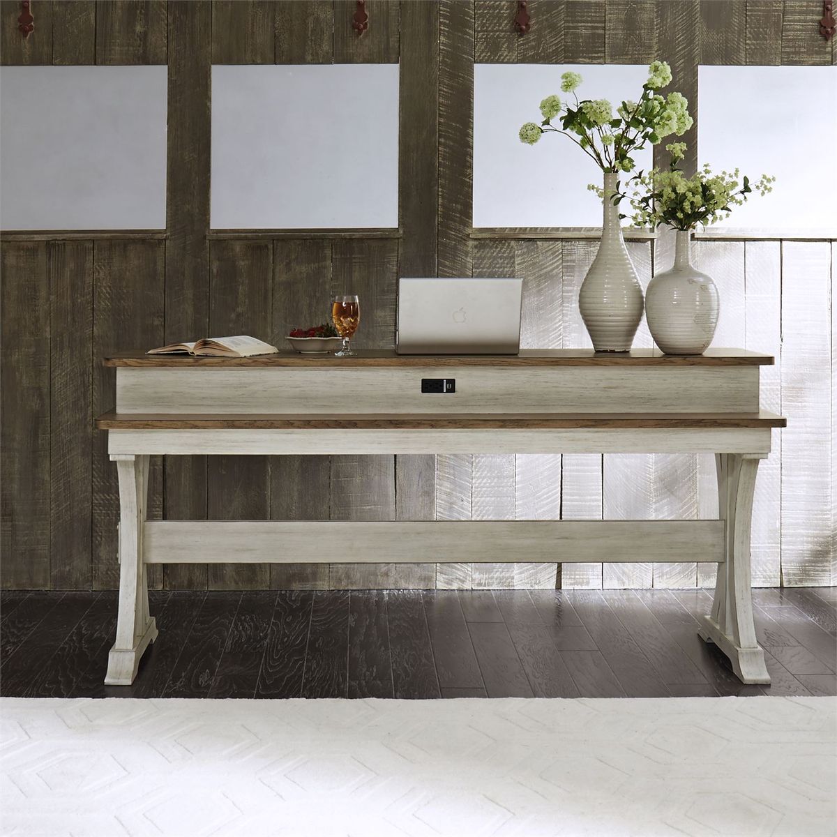 Liberty Farmhouse Reimagined Console Bar Table in Antique White