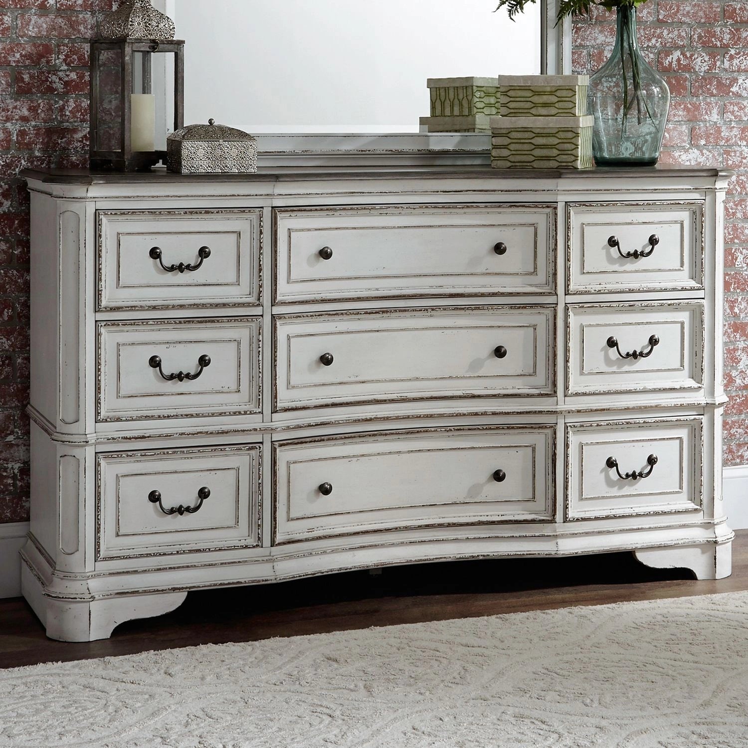 Magnolia Manor Leg 9 Drawer Dresser in Antique White image
