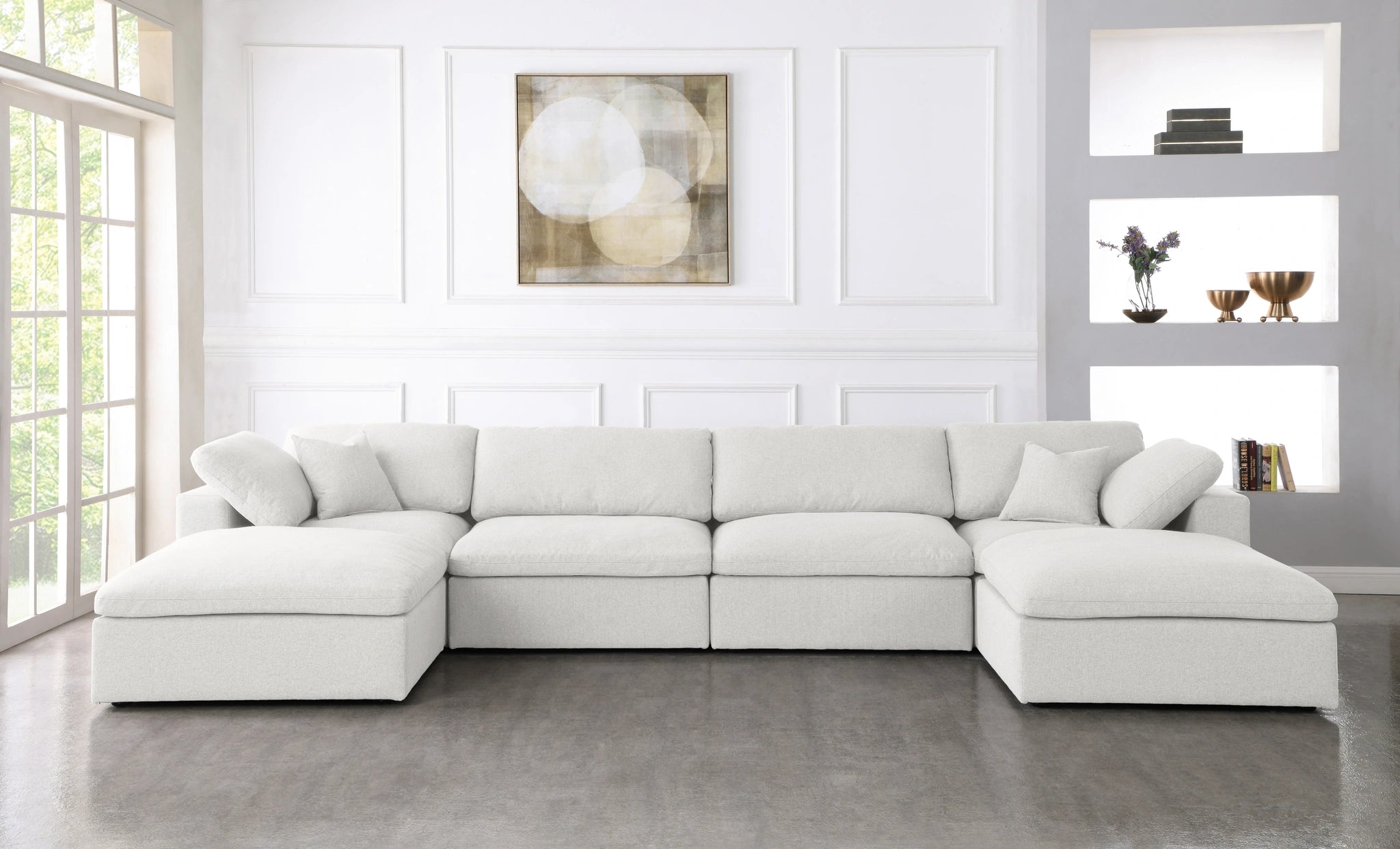 Serene Cream Linen Fabric Deluxe Cloud Modular Sectional