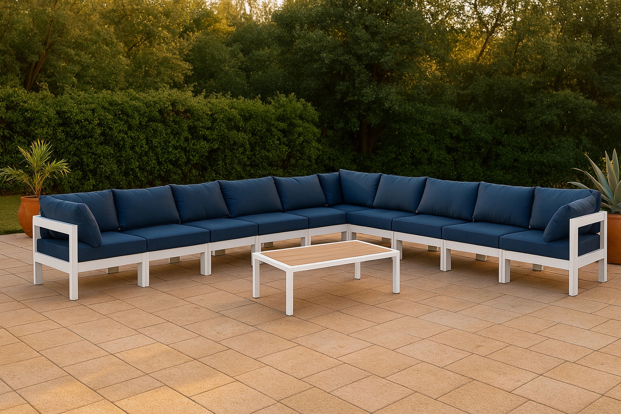 Nizuc Navy Waterproof Fabric Outdoor Patio Modular Sectional