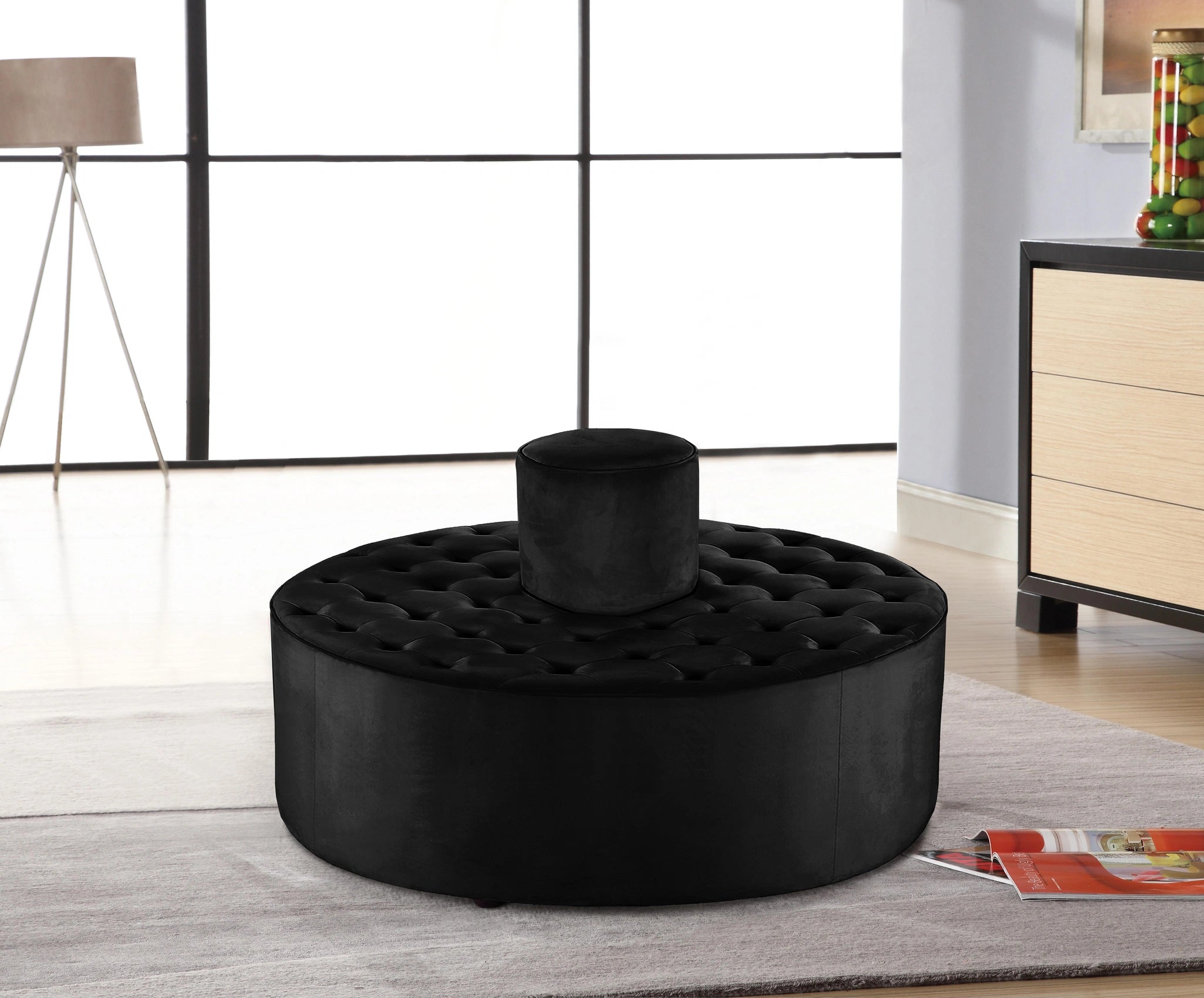 Banquet Black Velvet Ottoman/Bench