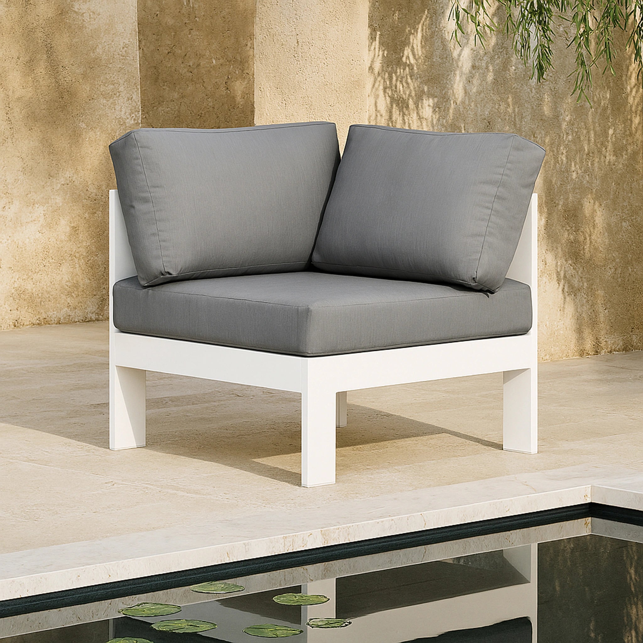 Nizuc Grey Waterproof Fabric Outdoor Patio Aluminum Corner Chair