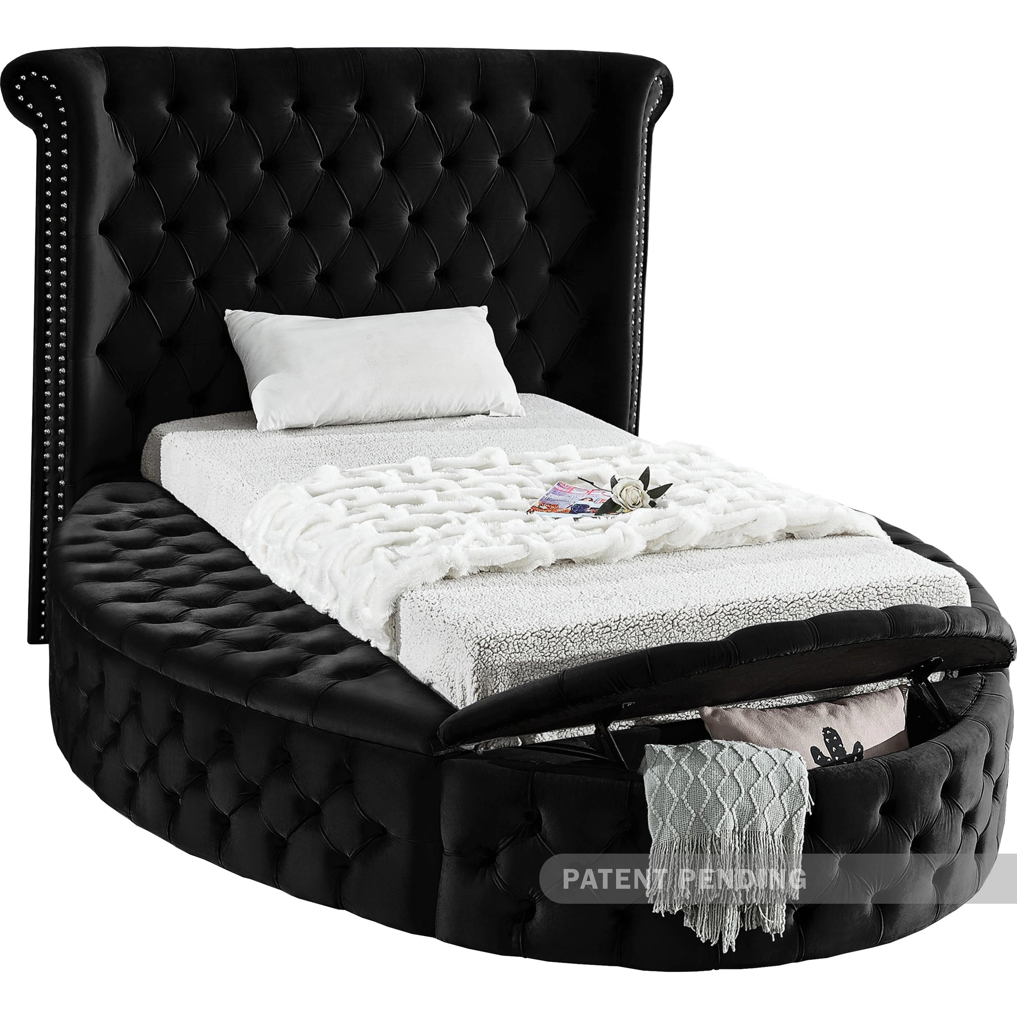 Luxus Black Velvet Twin Bed (3 Boxes)