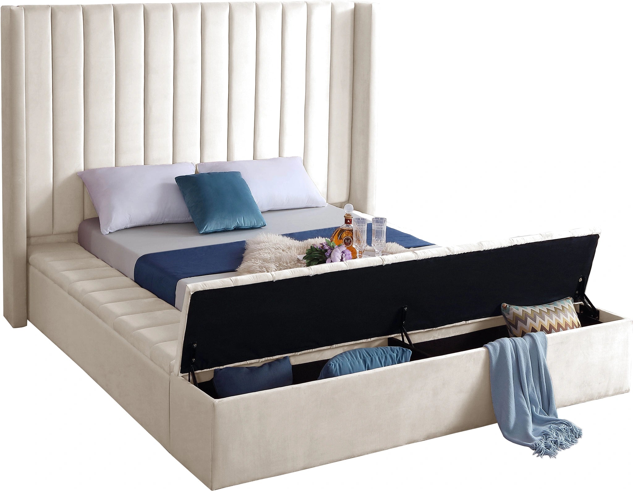 Kiki Cream Velvet Queen Bed (3 Boxes)