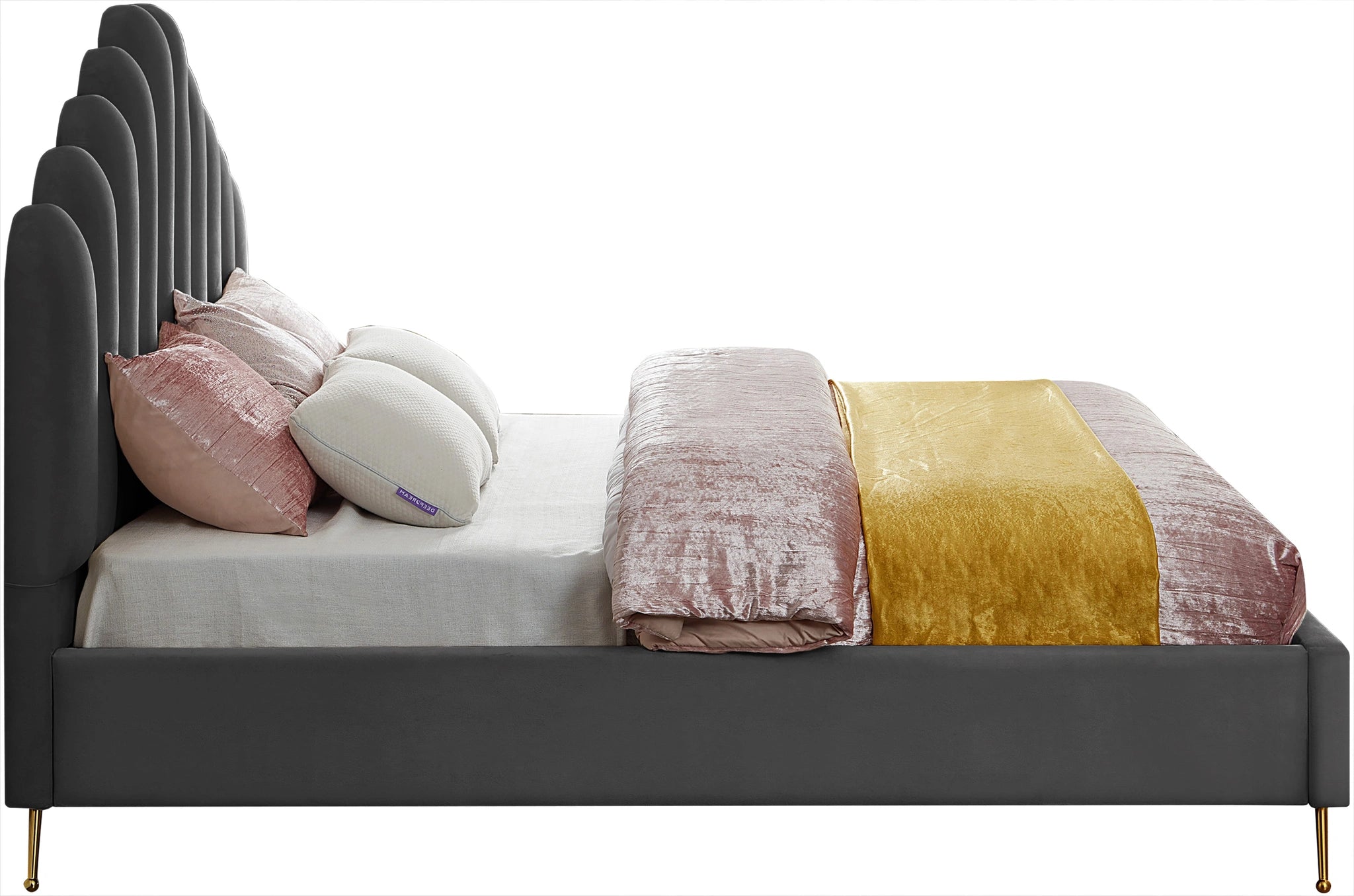 Lily Grey Velvet King Bed