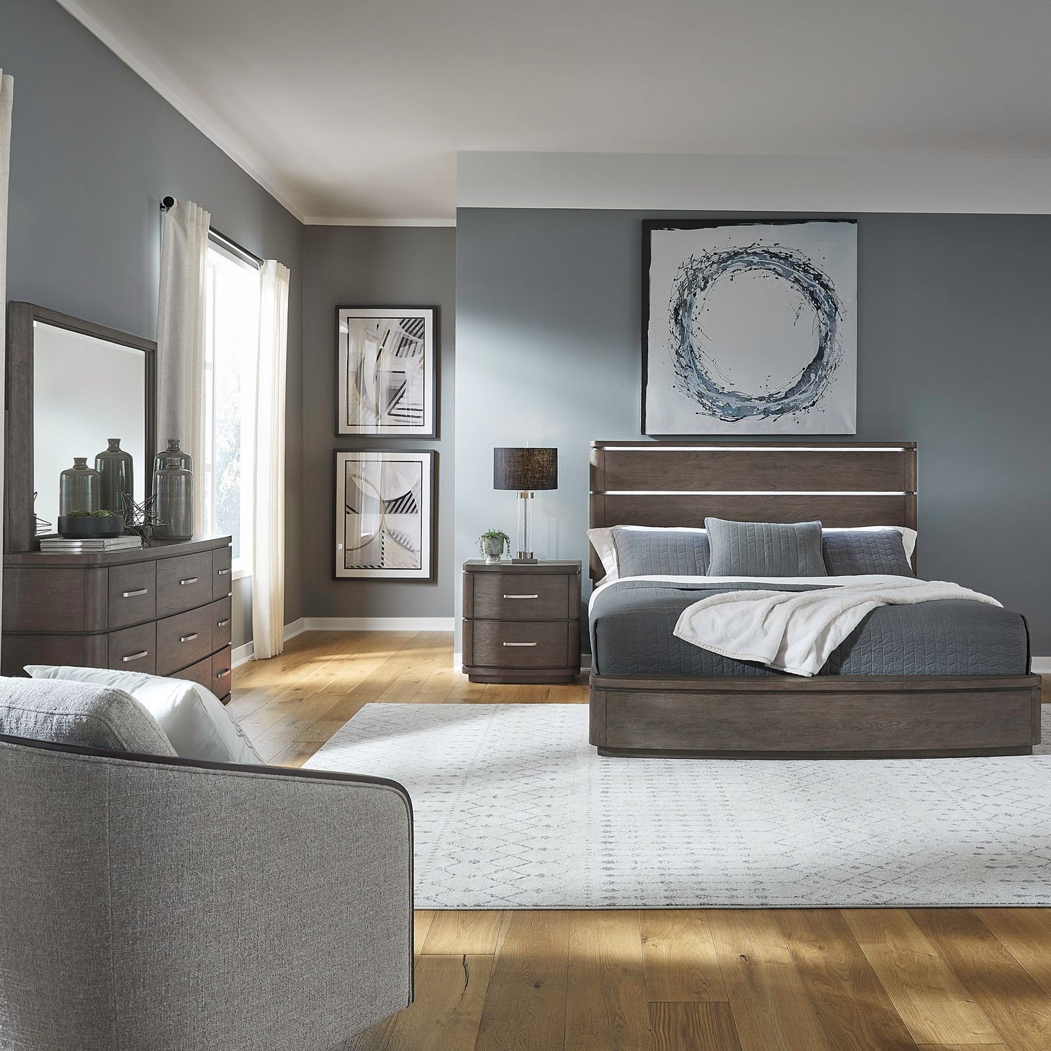 Cascade Falls King California Panel Bed, Dresser & Mirror, Night Stand image