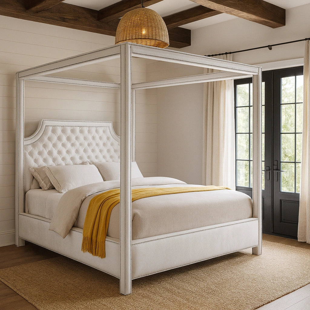 Rowan White Velvet Queen Bed (3 Boxes)