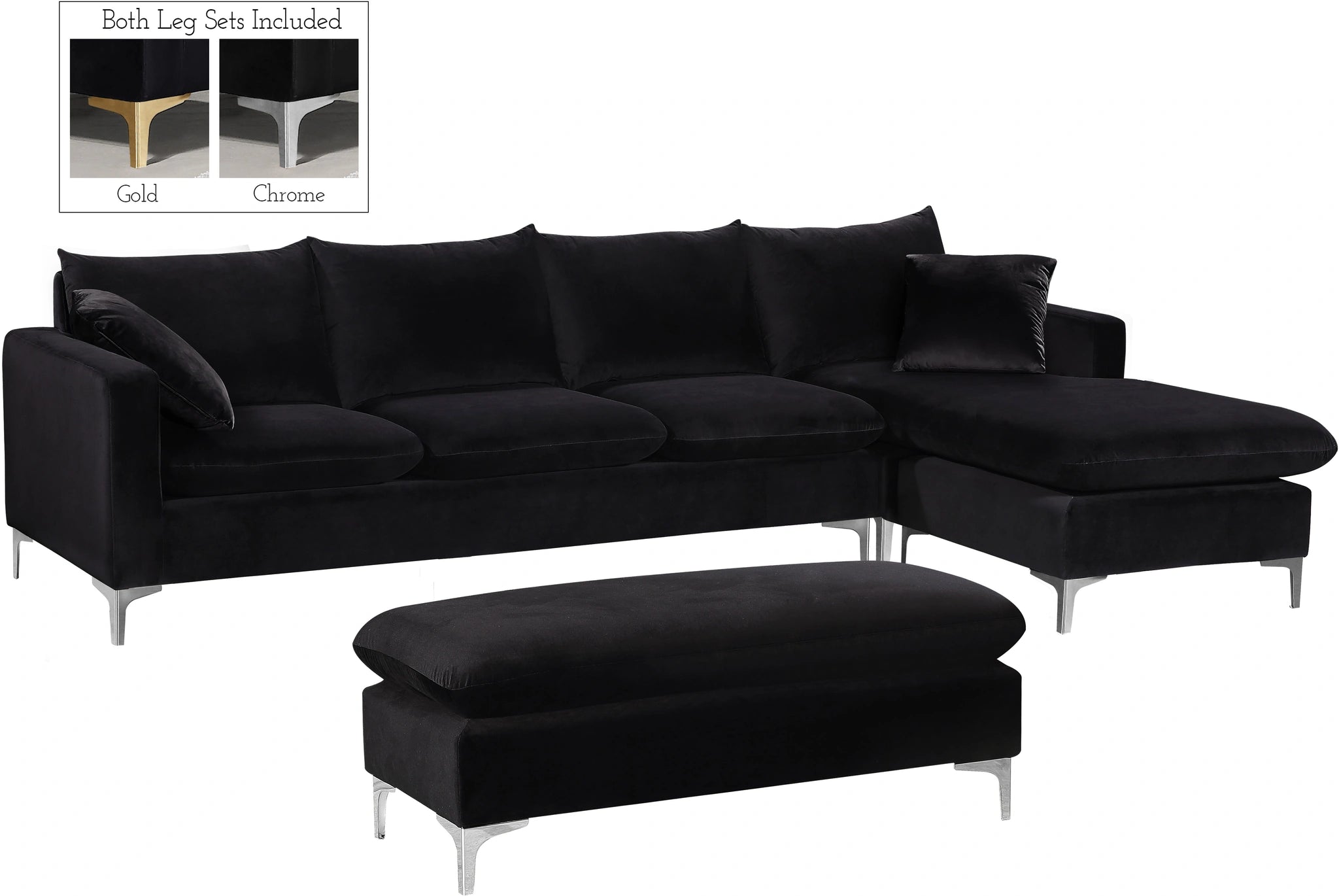 Naomi Black Velvet 2pc. Reversible Sectional
