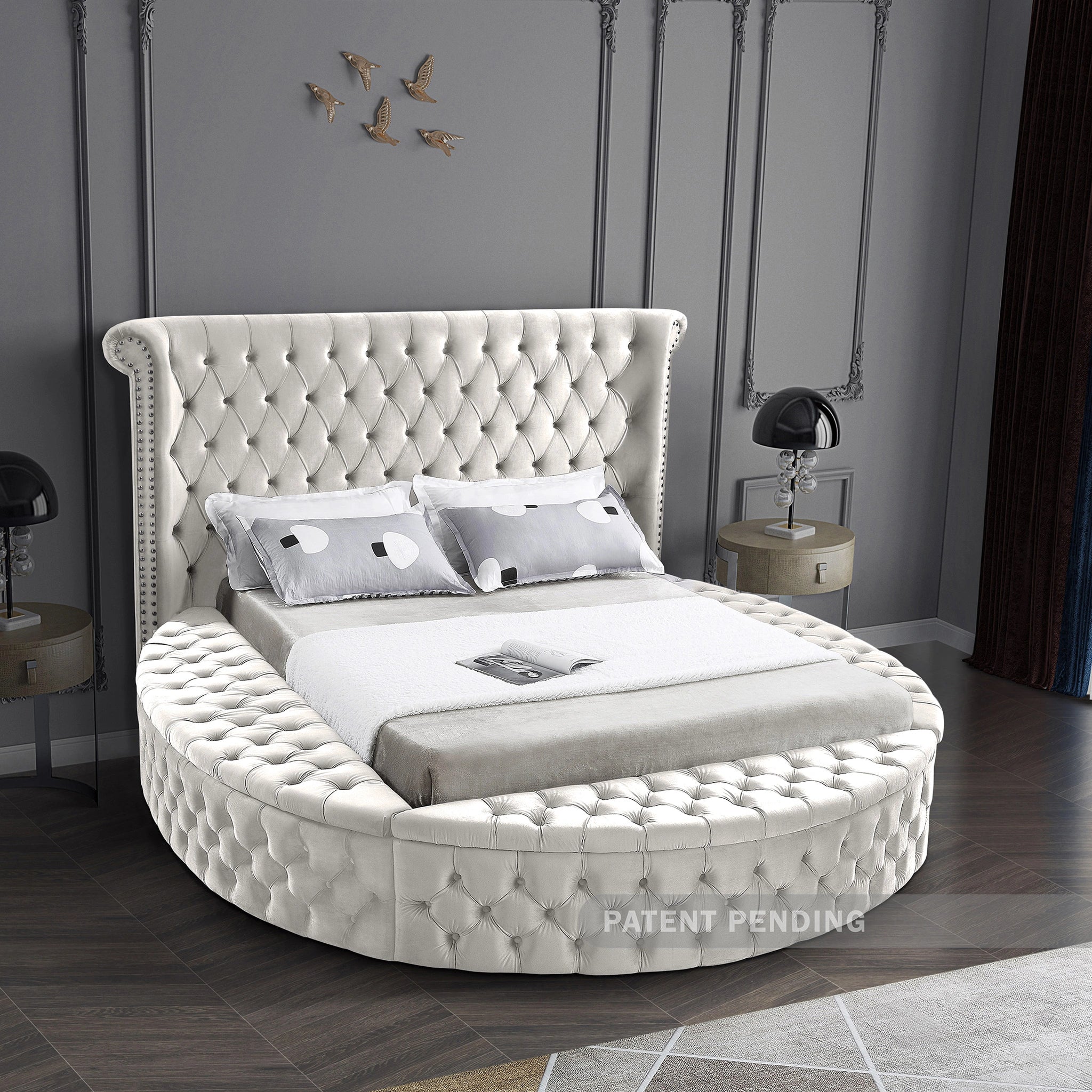 Luxus Cream Velvet Queen Bed (3 Boxes)