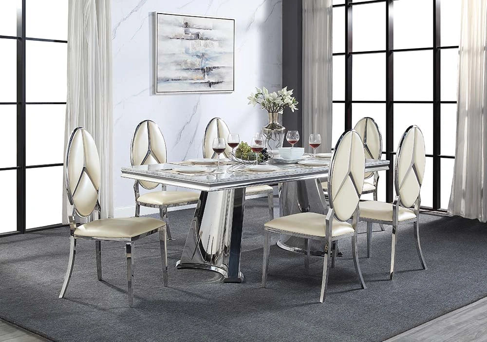 Dining Table w/Marble Top & Pedestal Base