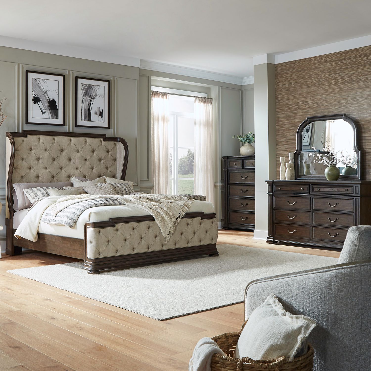 Provence Park King Shelter Bed, Dresser & Mirror, Chest image