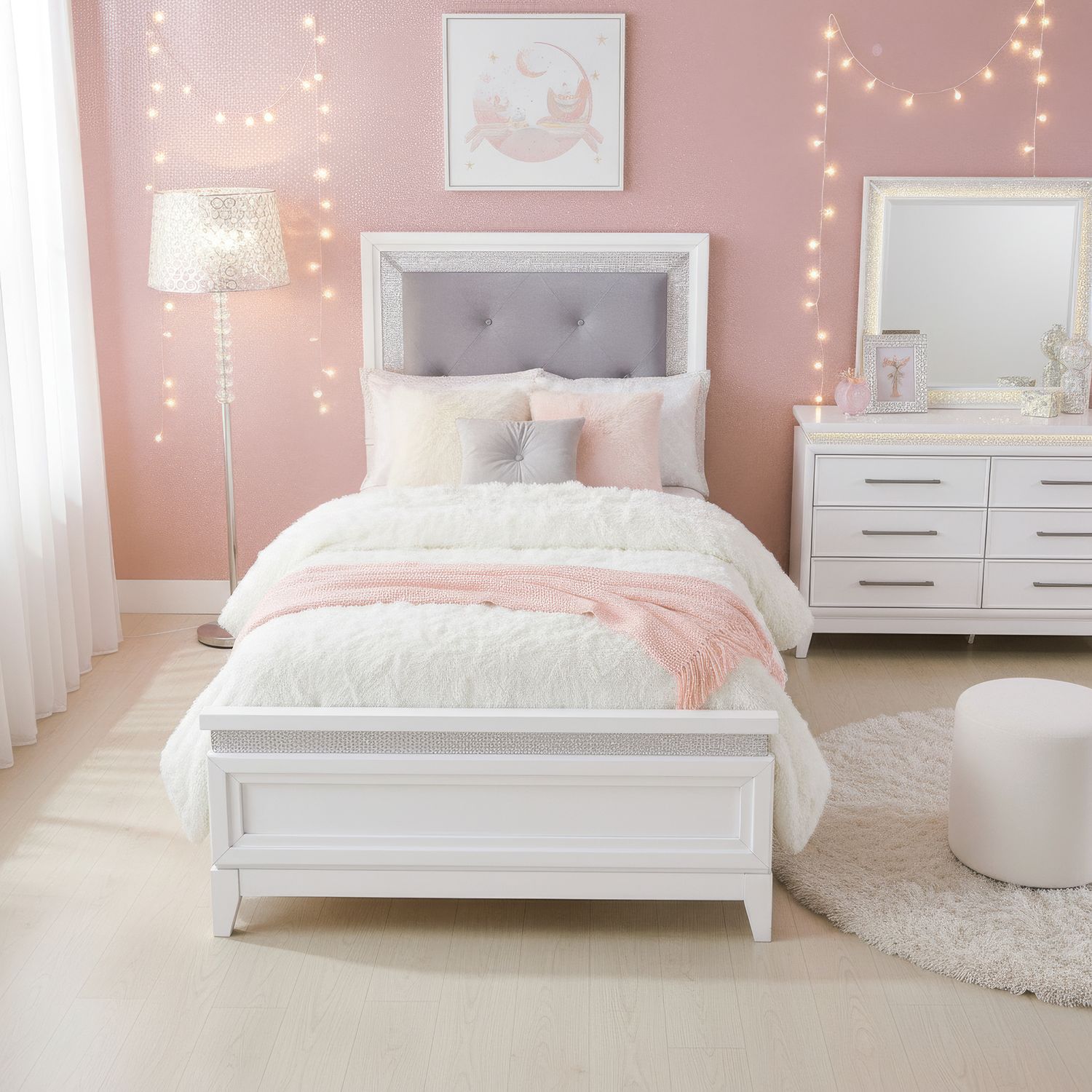 Reflections Twin Uph Bed, Dresser & Mirror image