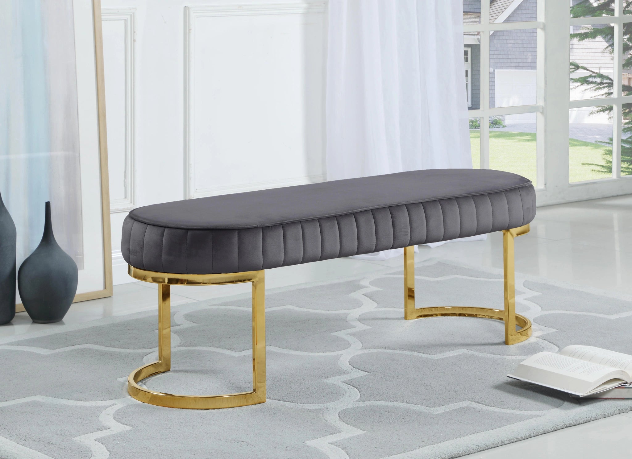 Lemar Grey Velvet Bench