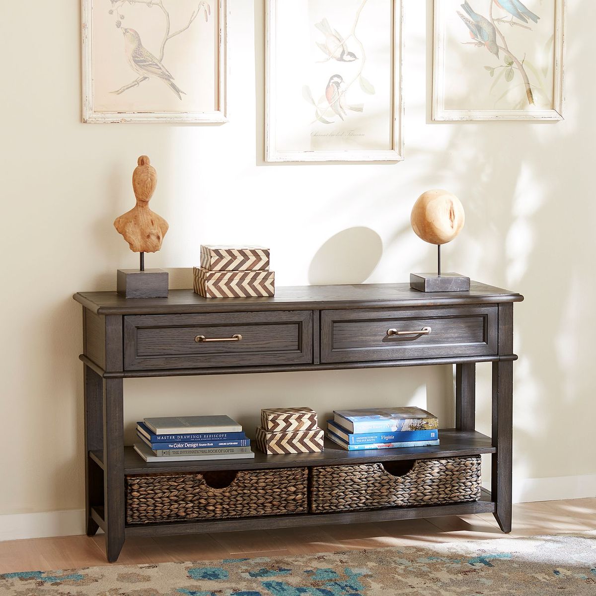 Liberty Furniture Mill Creek 2 Drawer Sofa Table in Peppercorn