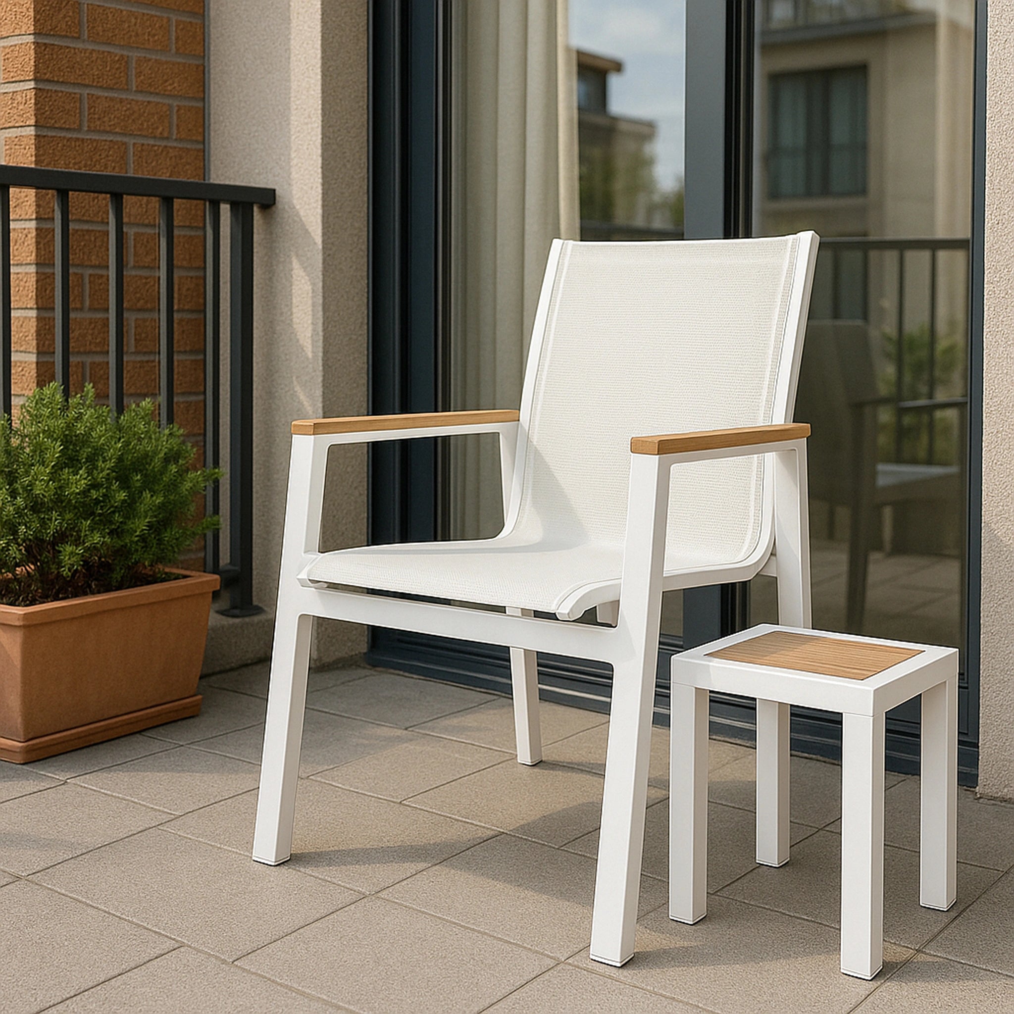 Nizuc White Mesh Waterproof Fabric Outdoor Patio Aluminum Mesh Dining Arm Chair