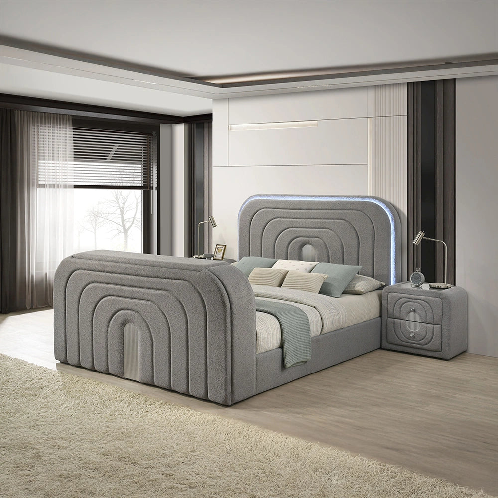EK Bed w/Led, TV Stand, Fireplace & Bluetooth
