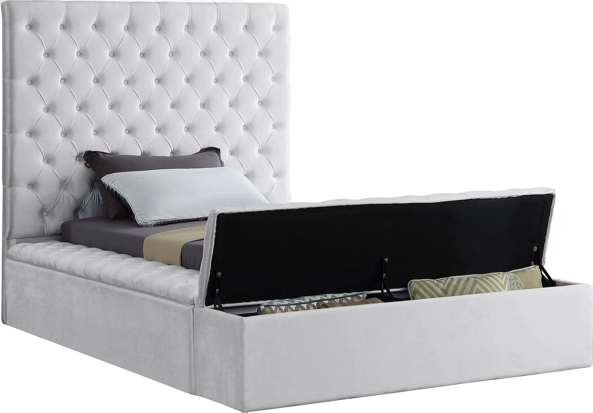 Bliss White Velvet Twin Bed (3 Boxes)