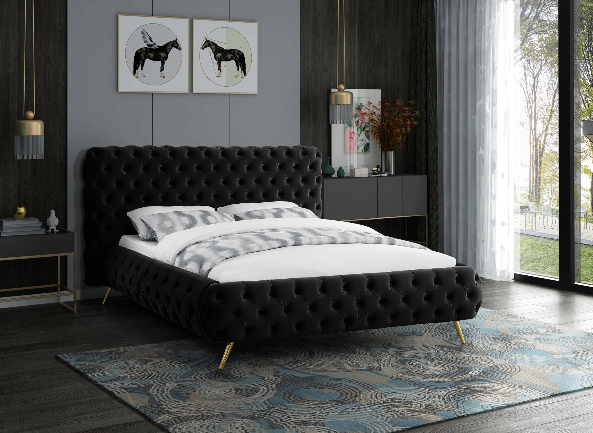 Delano Black Velvet Queen Bed